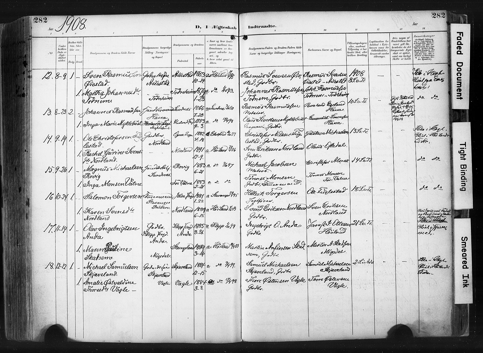 Høyland sokneprestkontor, AV/SAST-A-101799/001/30BA/L0015: Parish register (official) no. A 14, 1899-1911, p. 282