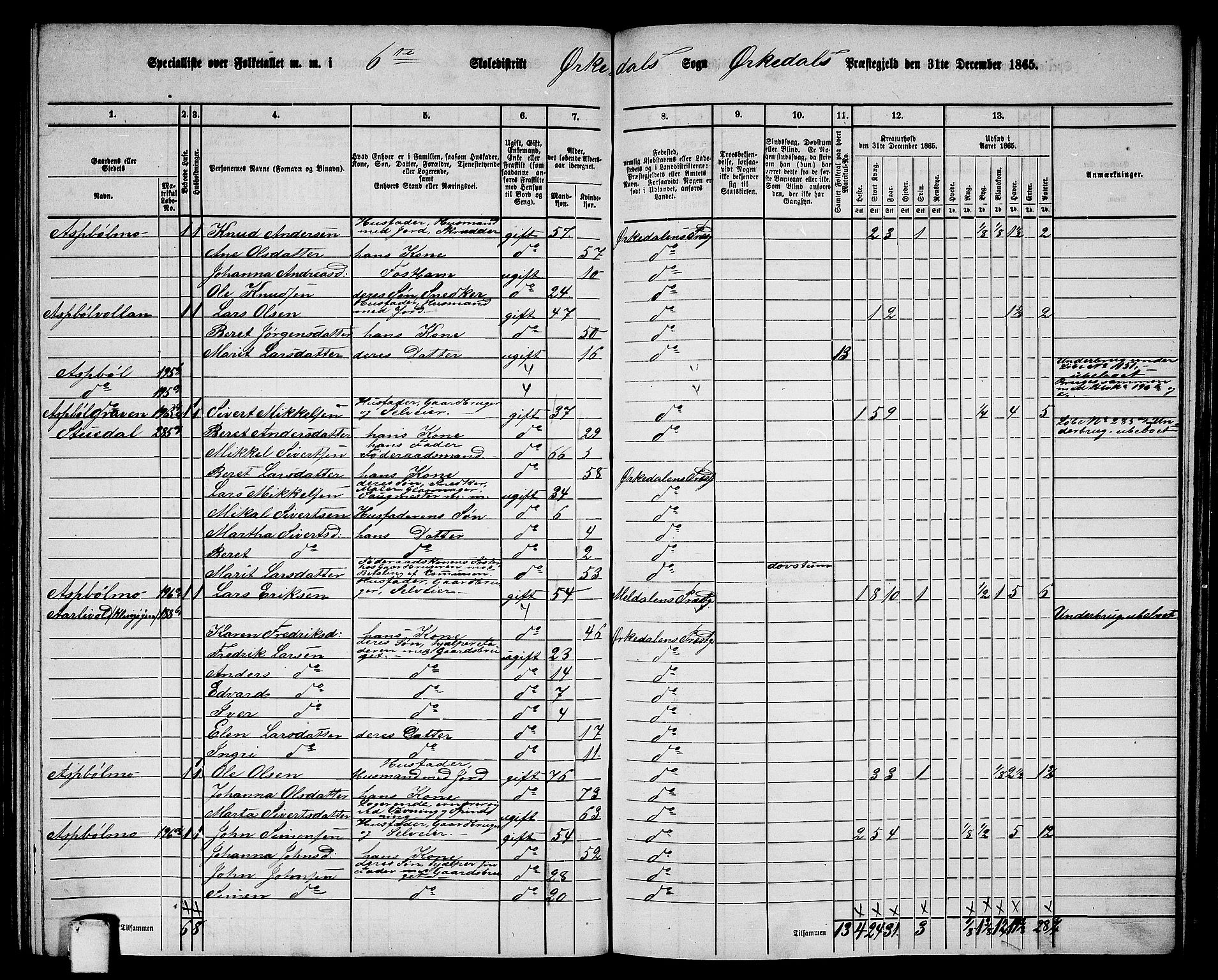 RA, 1865 census for Orkdal, 1865, p. 177