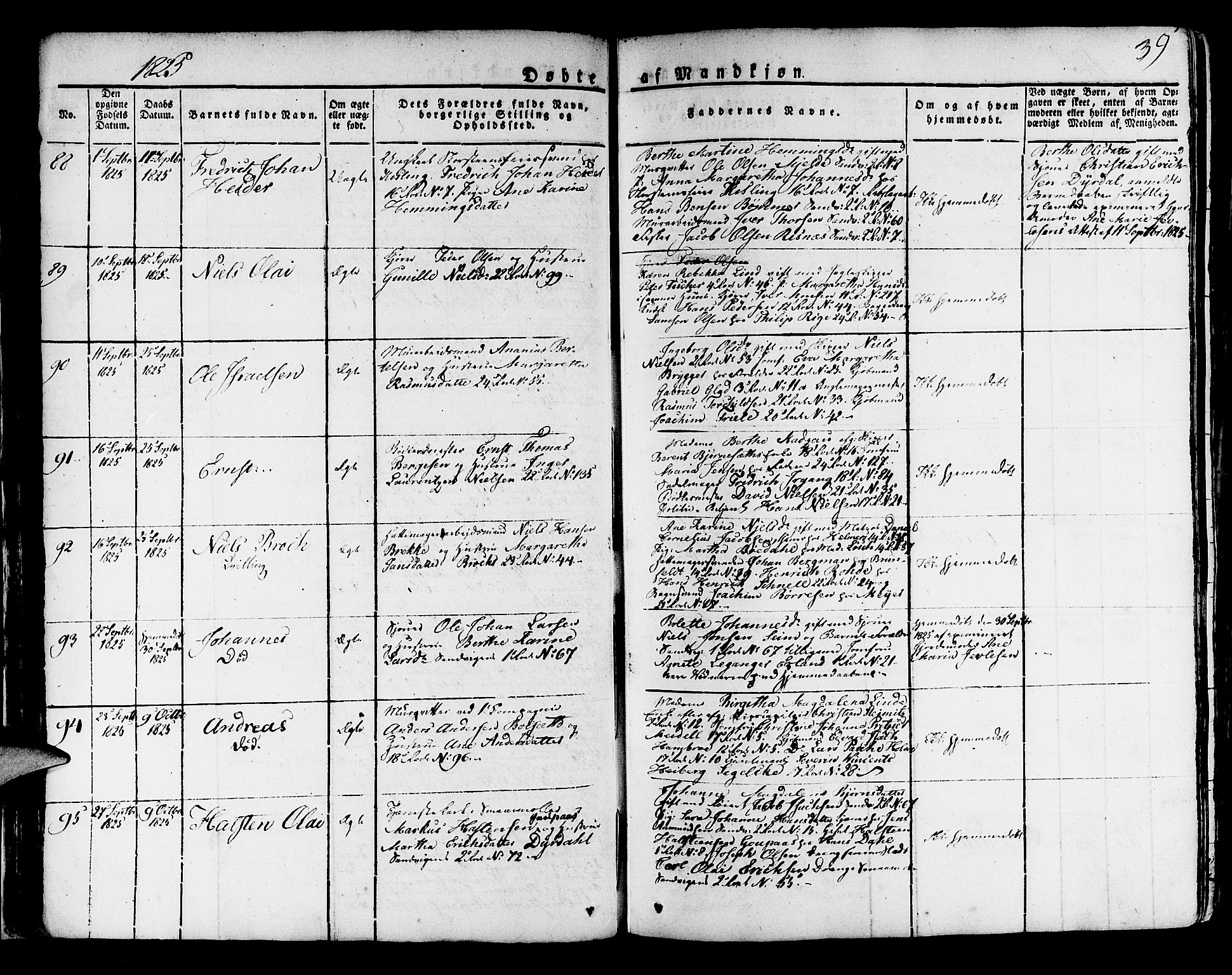 Korskirken sokneprestembete, AV/SAB-A-76101/H/Haa/L0014: Parish register (official) no. A 14, 1823-1835, p. 39