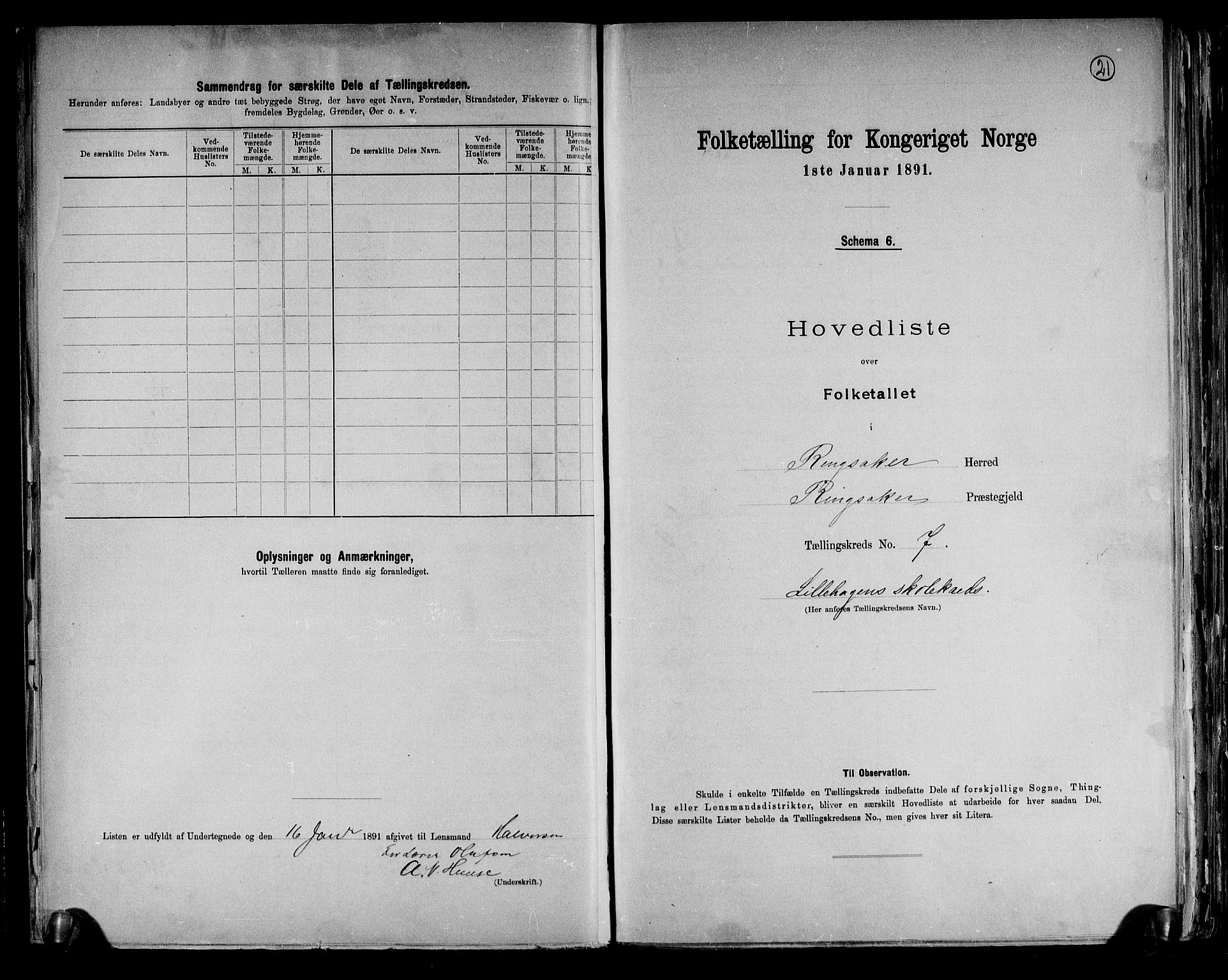 RA, 1891 census for 0412 Ringsaker, 1891, p. 21
