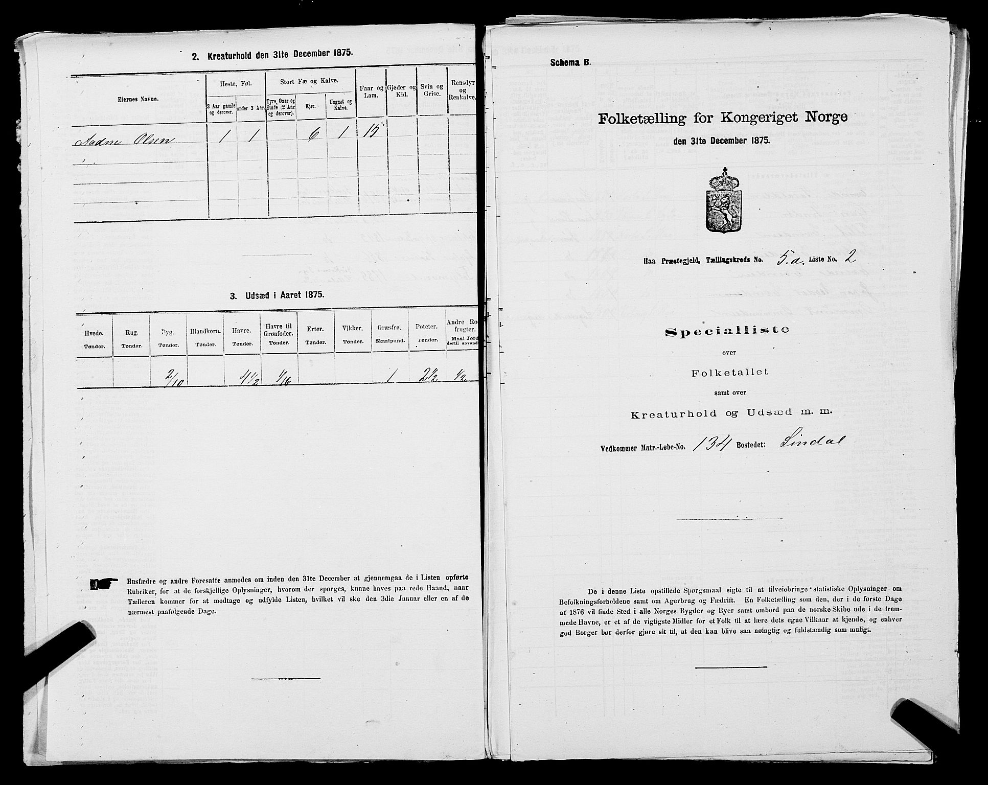 SAST, 1875 census for 1119P Hå, 1875, p. 556