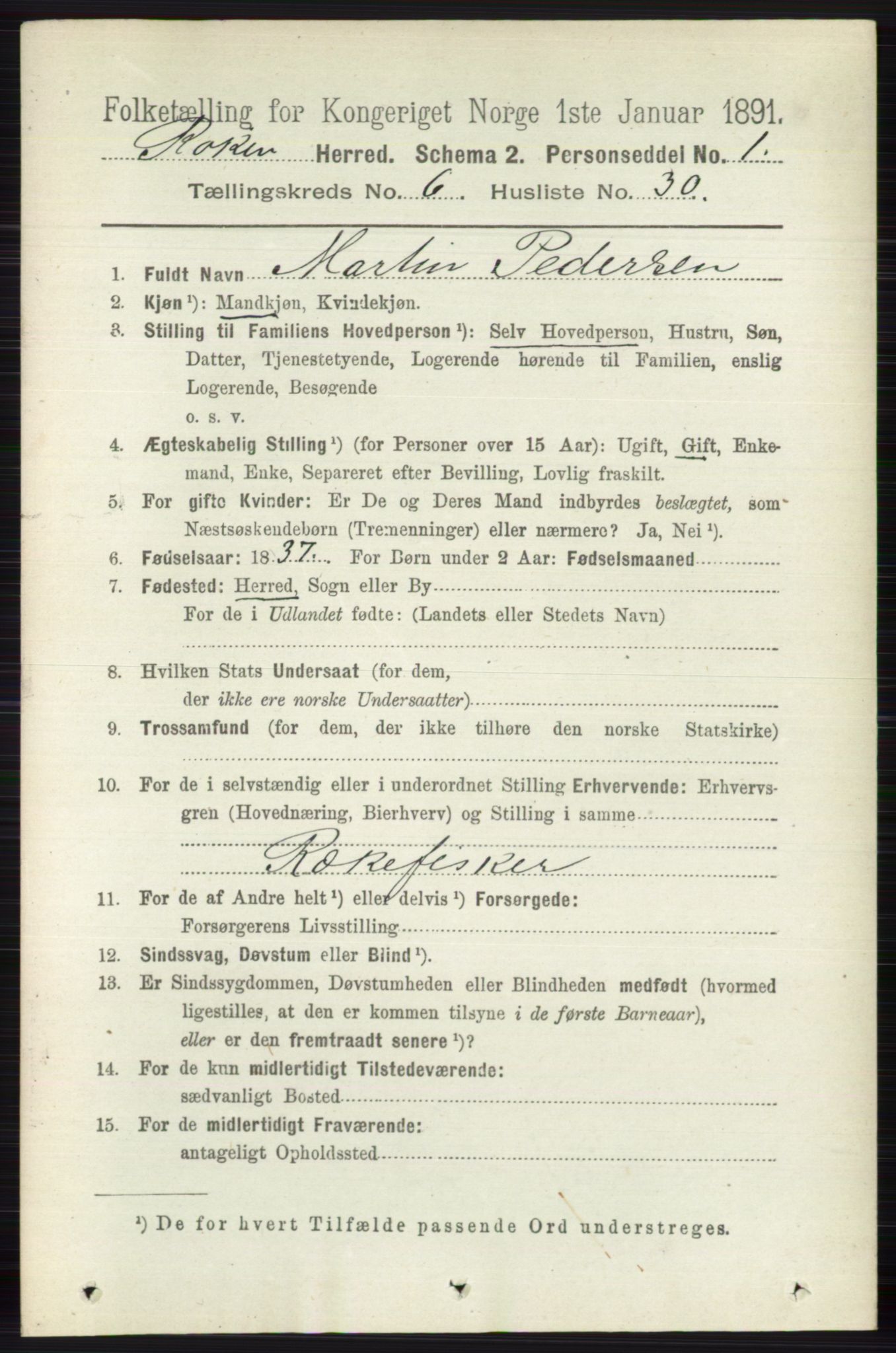 RA, 1891 census for 0627 Røyken, 1891, p. 3809