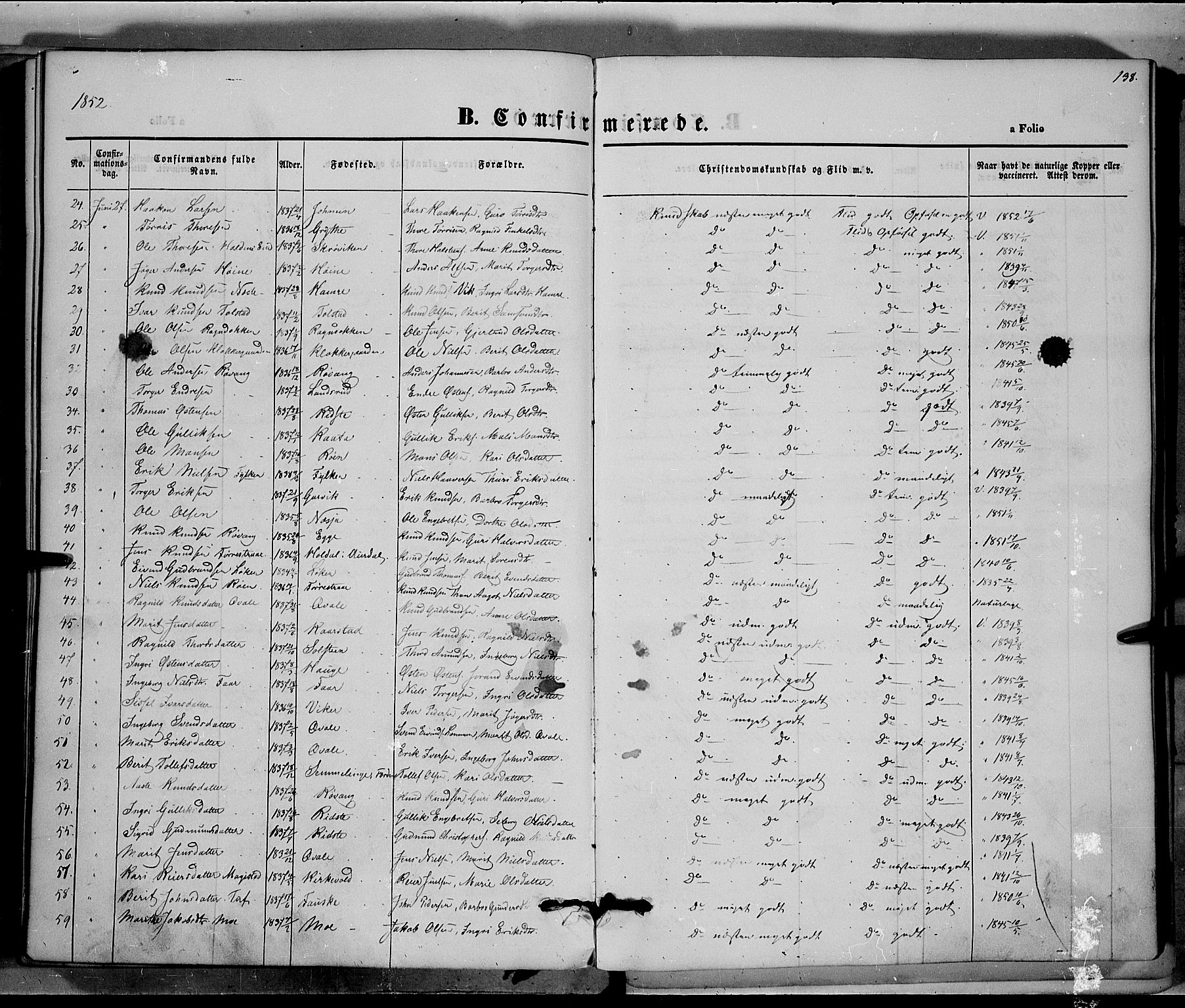 Vestre Slidre prestekontor, AV/SAH-PREST-136/H/Ha/Haa/L0001: Parish register (official) no. 1, 1844-1855, p. 138