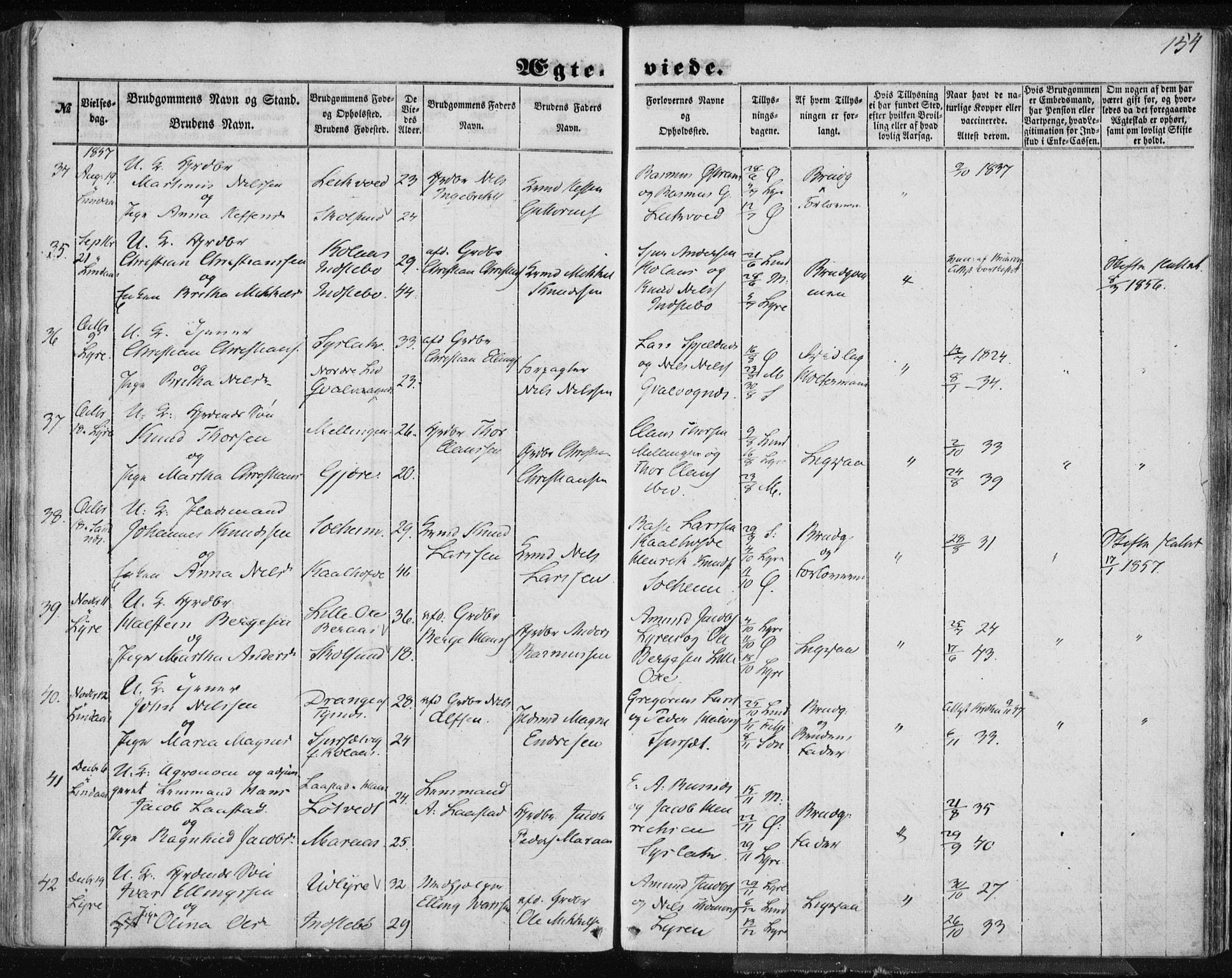 Lindås Sokneprestembete, AV/SAB-A-76701/H/Haa/Haaa/L0013: Parish register (official) no. A 13, 1848-1862, p. 154