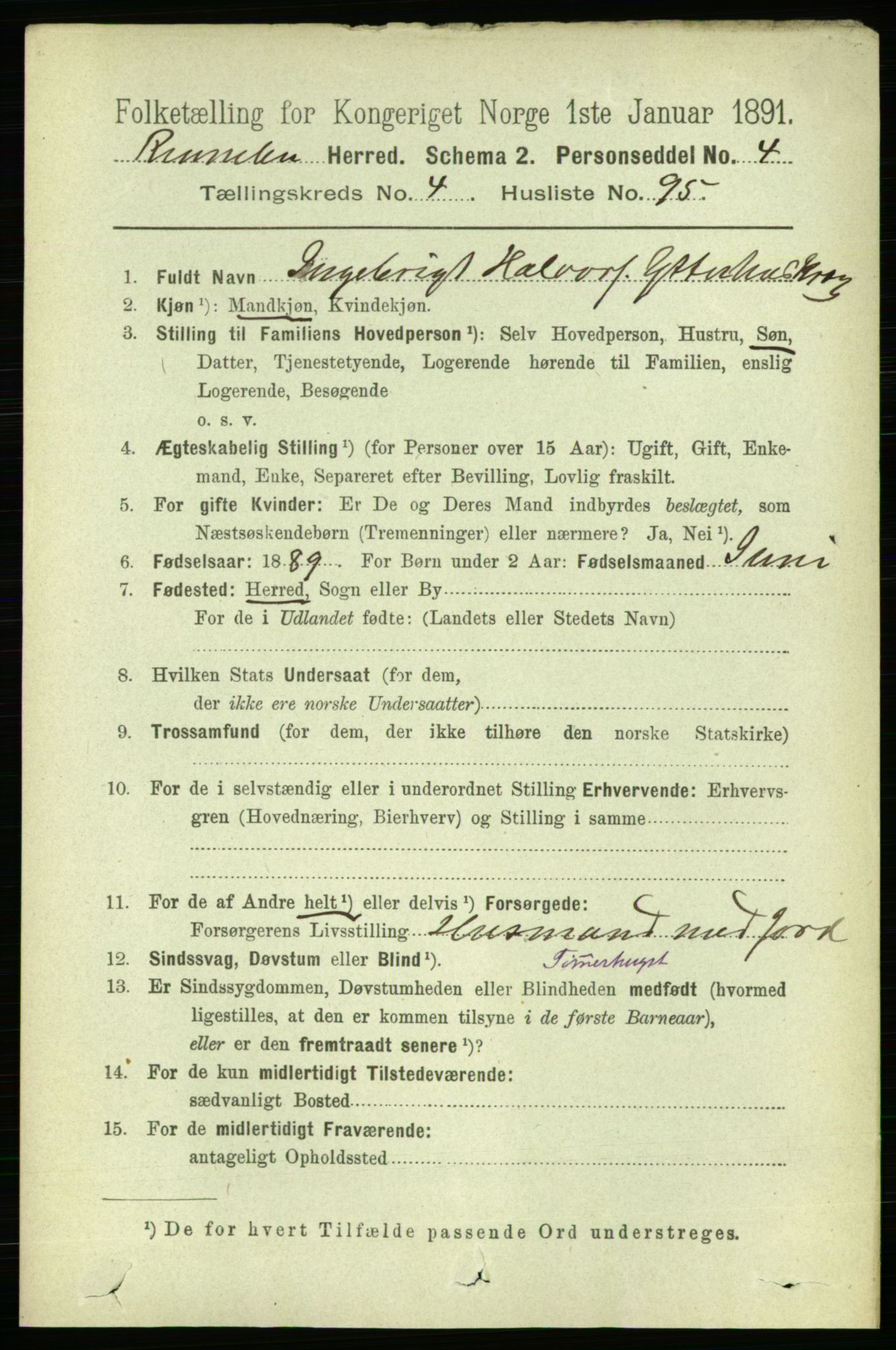 RA, 1891 census for 1635 Rennebu, 1891, p. 2550