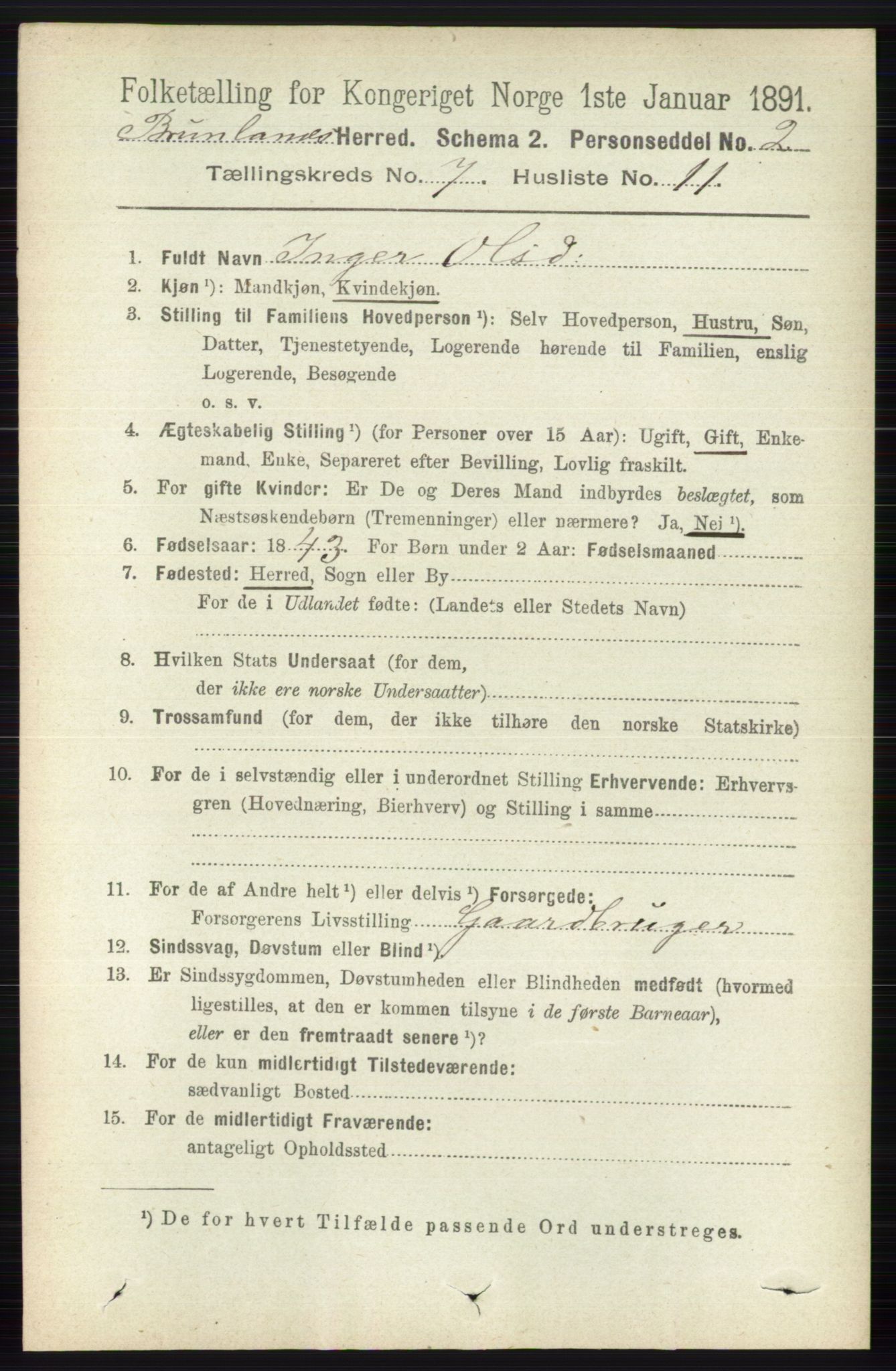 RA, 1891 census for 0726 Brunlanes, 1891, p. 3057