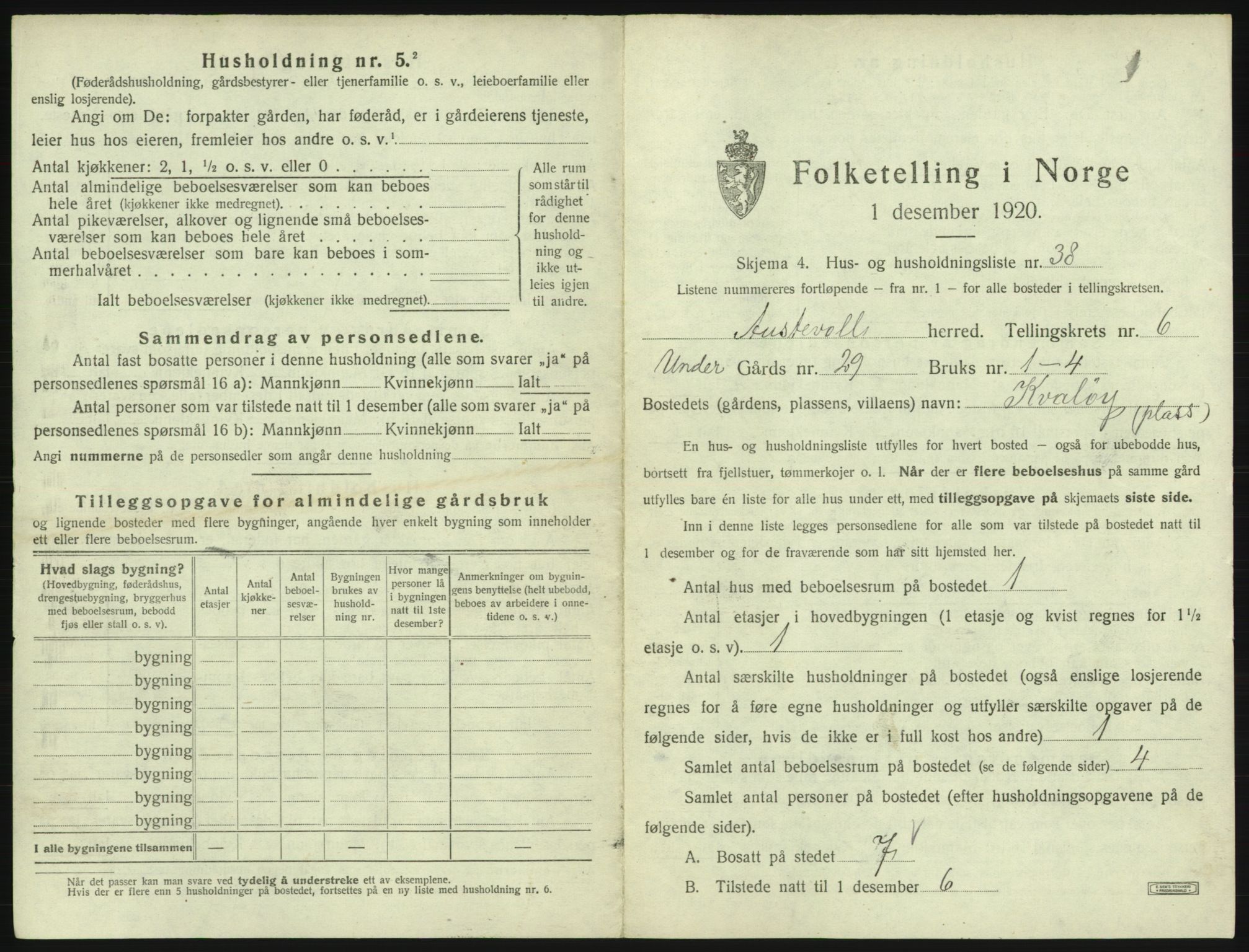 SAB, 1920 census for Austevoll, 1920, p. 446