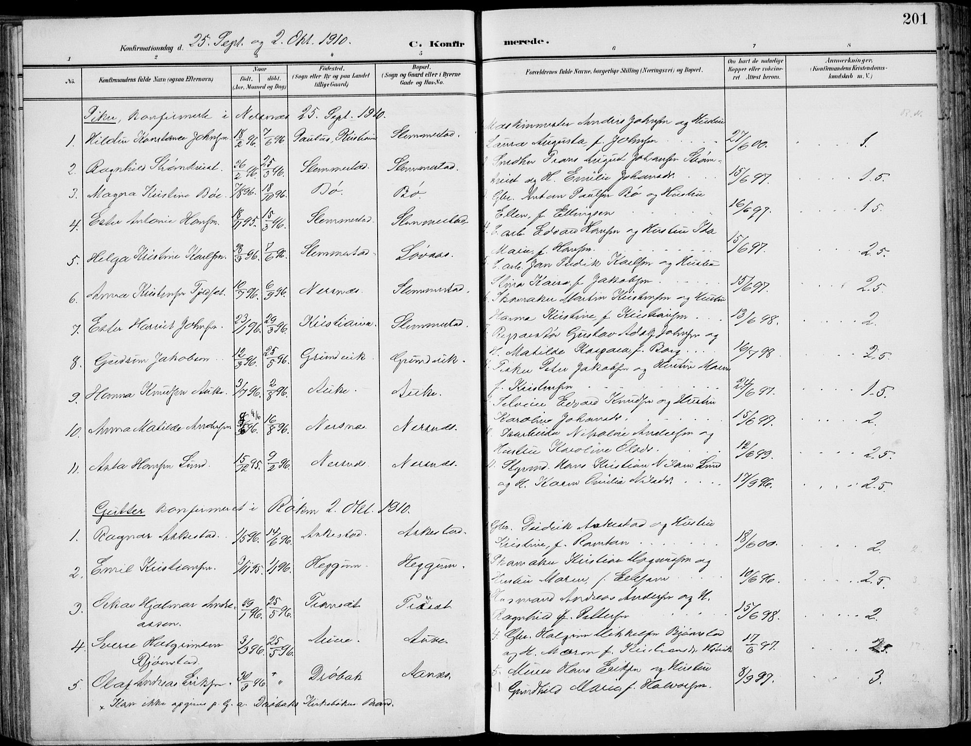 Røyken kirkebøker, AV/SAKO-A-241/F/Fa/L0009: Parish register (official) no. 9, 1898-1911, p. 201