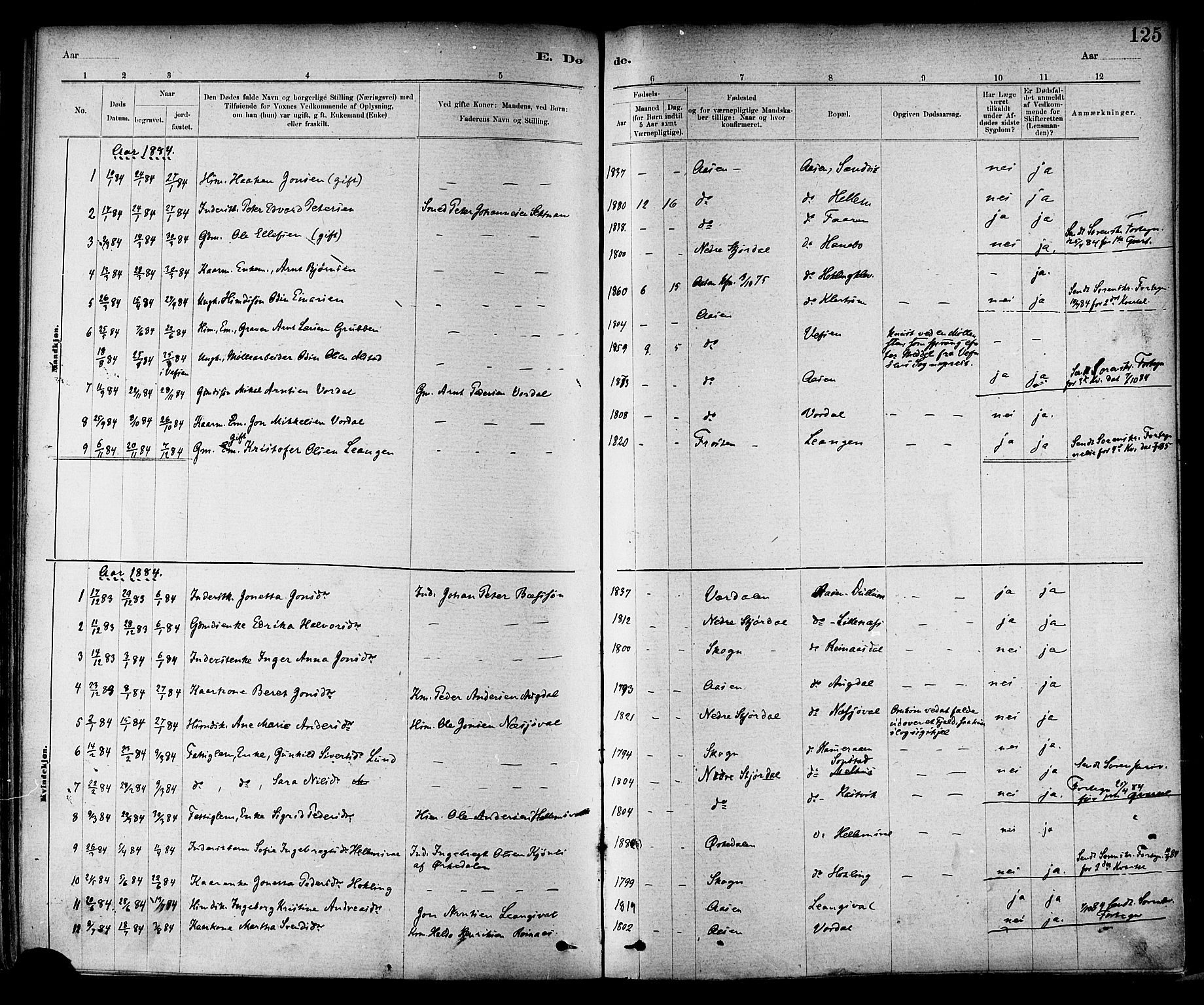 Ministerialprotokoller, klokkerbøker og fødselsregistre - Nord-Trøndelag, SAT/A-1458/714/L0130: Parish register (official) no. 714A01, 1878-1895, p. 125