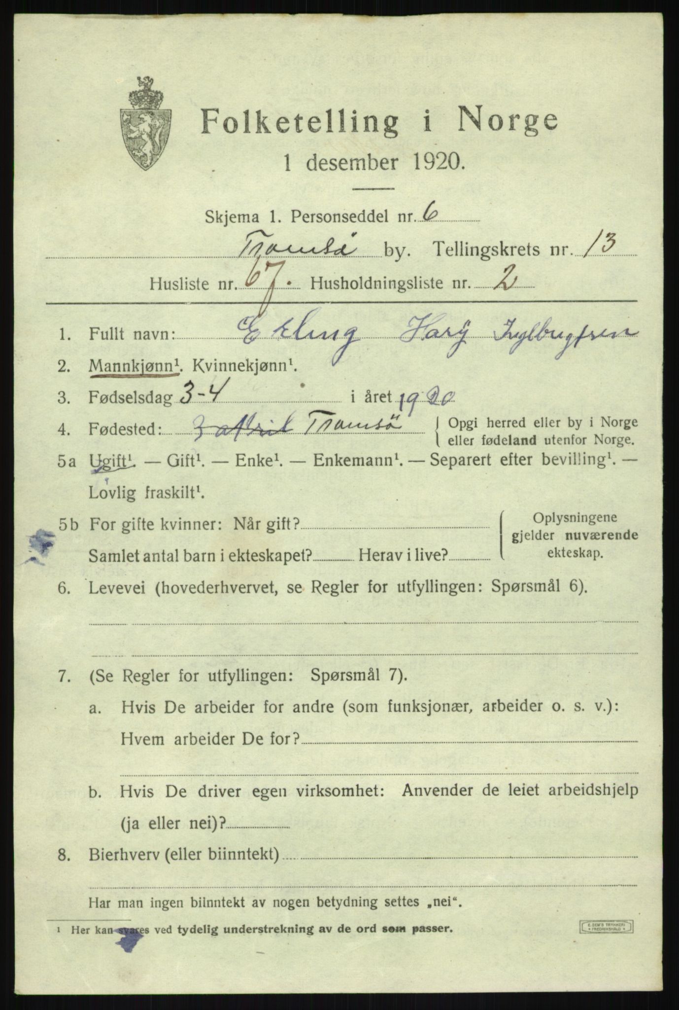 SATØ, 1920 census for Tromsø, 1920, p. 26336