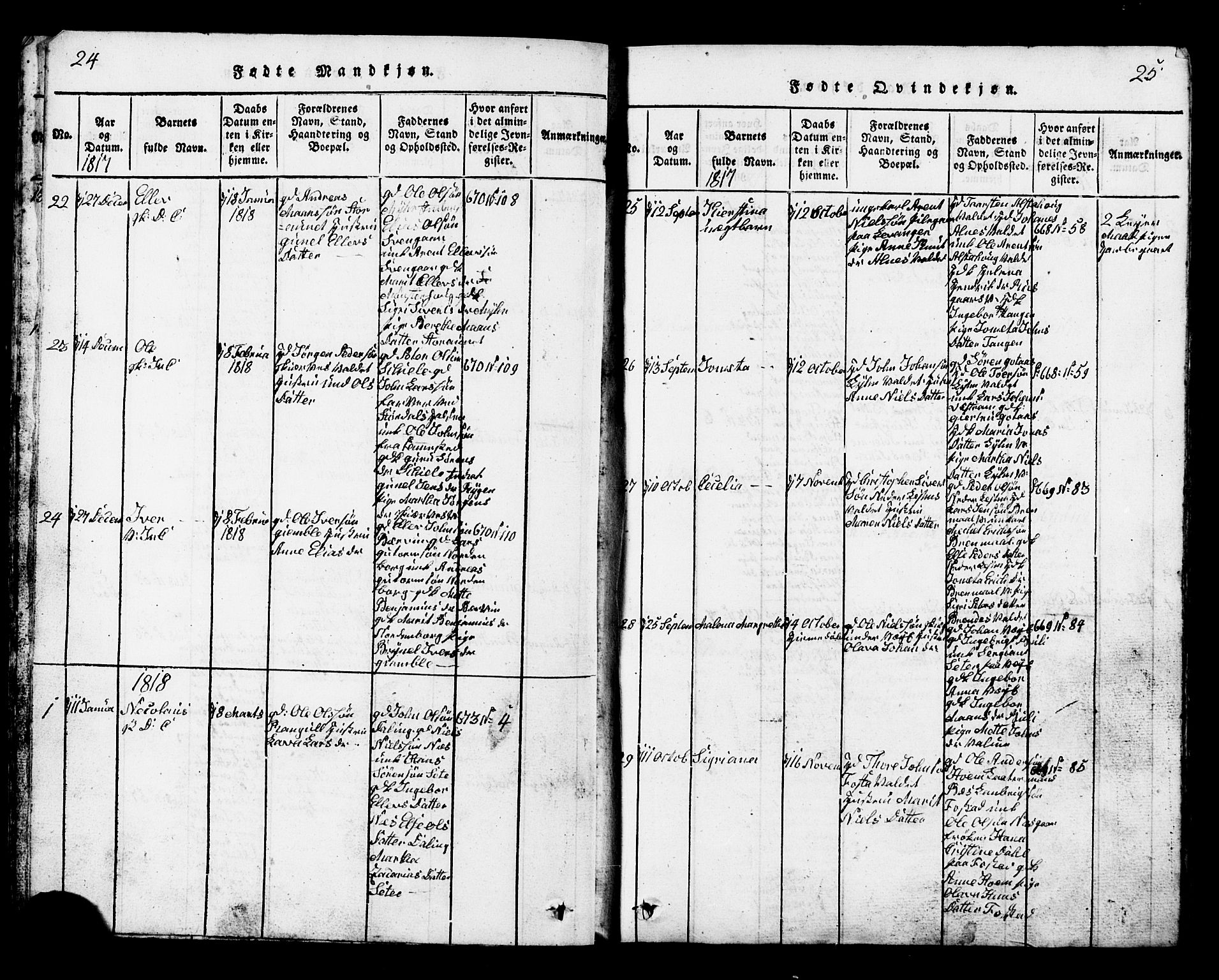 Ministerialprotokoller, klokkerbøker og fødselsregistre - Nord-Trøndelag, SAT/A-1458/717/L0169: Parish register (copy) no. 717C01, 1816-1834, p. 24-25