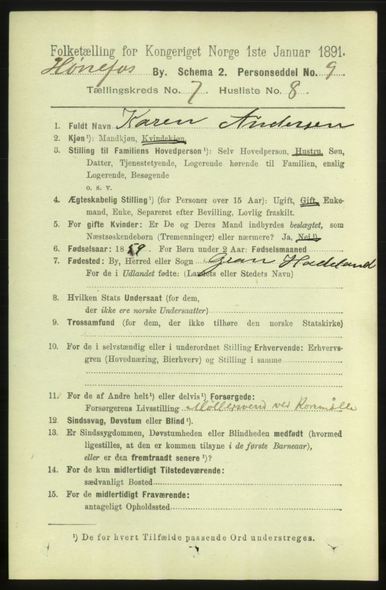 RA, 1891 census for 0601 Hønefoss, 1891, p. 1241