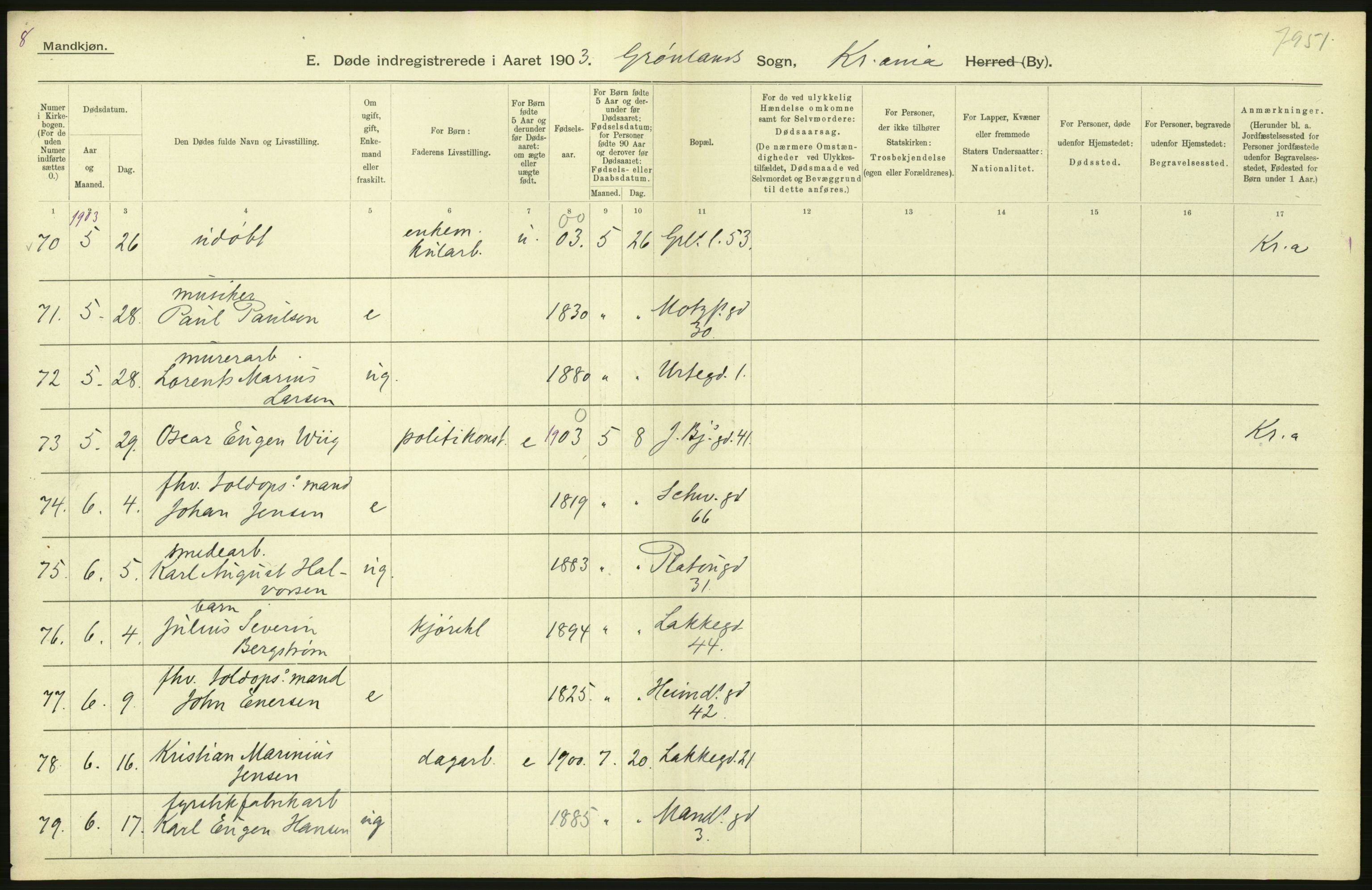 Statistisk sentralbyrå, Sosiodemografiske emner, Befolkning, AV/RA-S-2228/D/Df/Dfa/Dfaa/L0004: Kristiania: Gifte, døde, 1903, p. 390