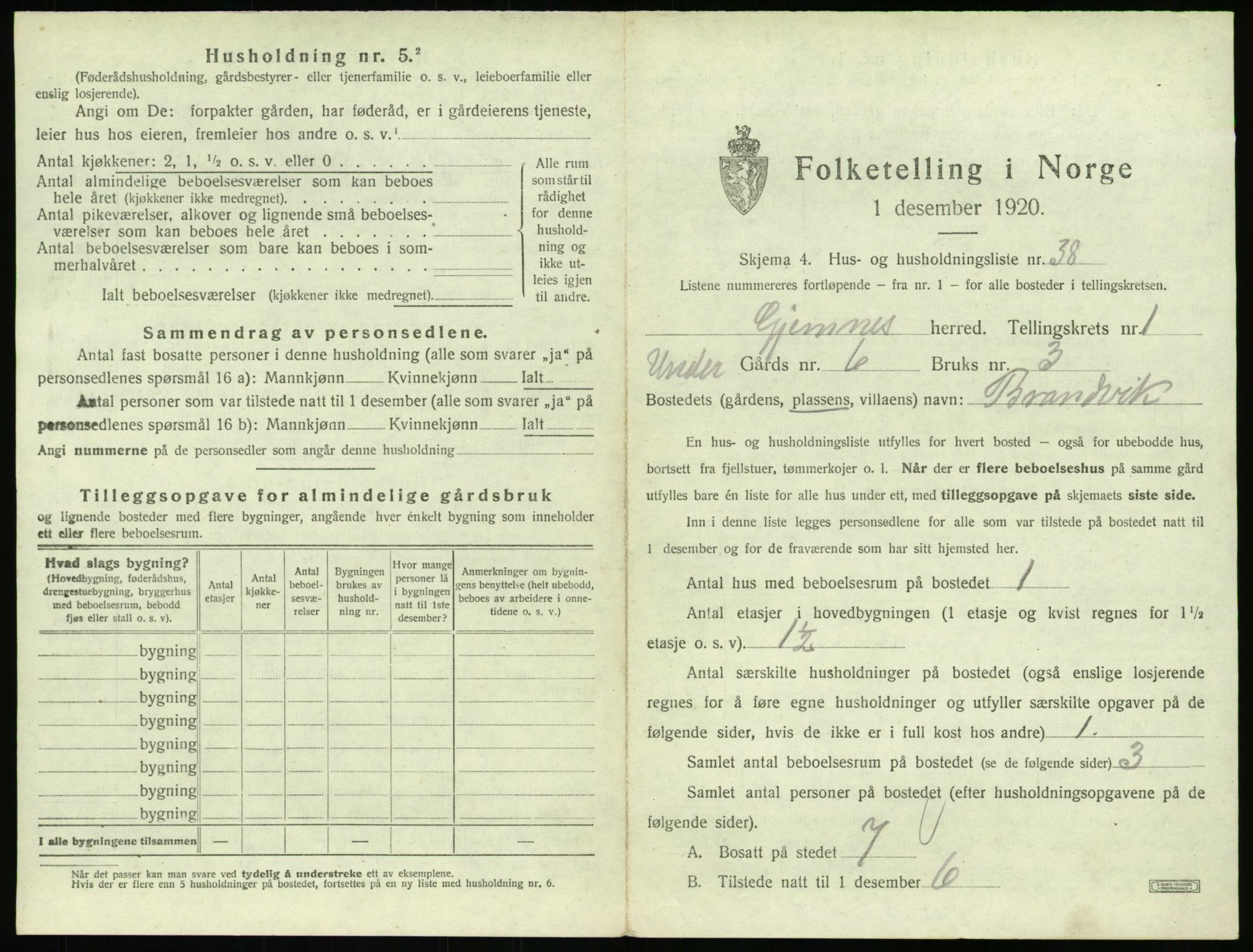 SAT, 1920 census for Gjemnes, 1920, p. 96