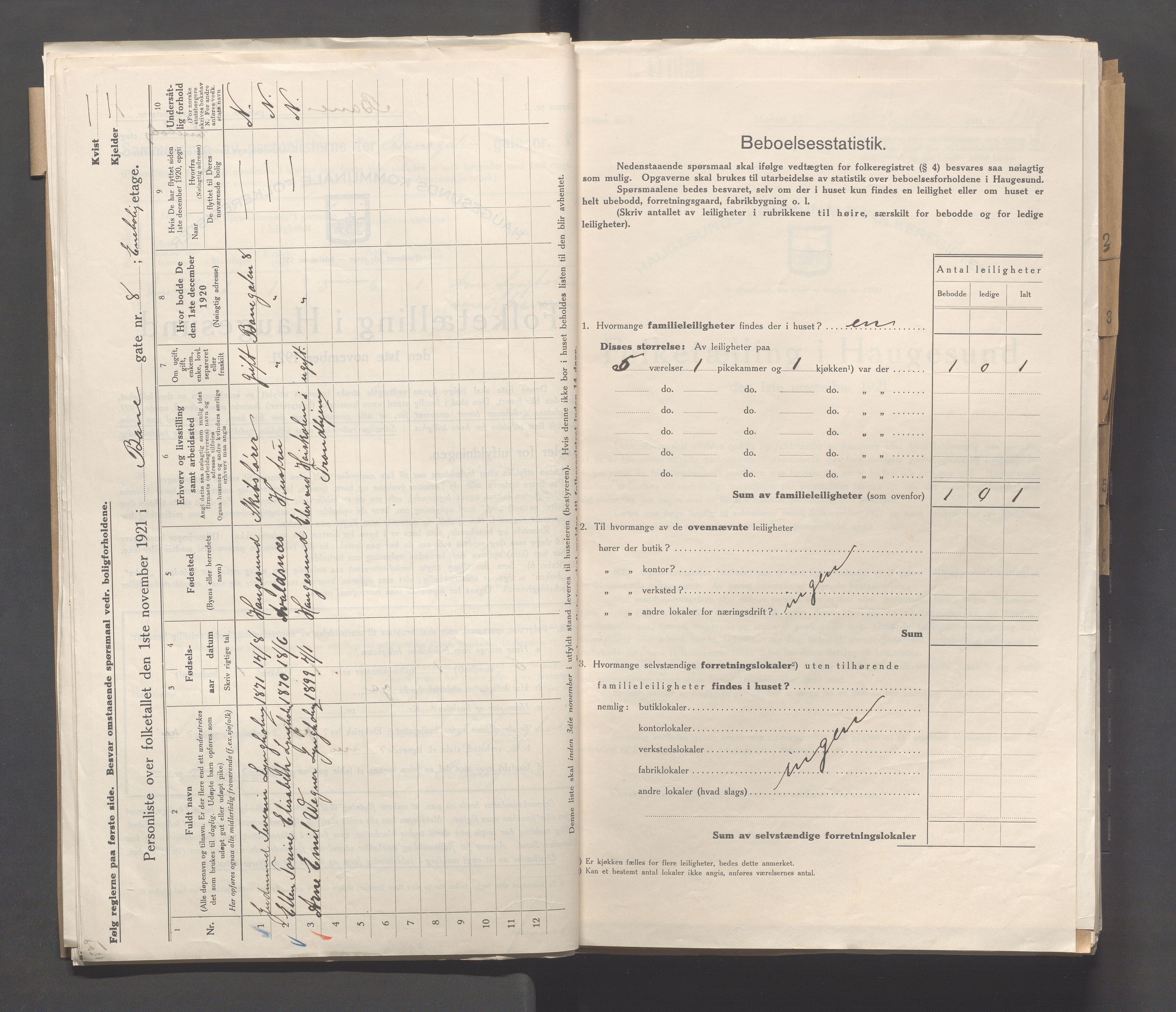 IKAR, Local census 1.11.1921 for Haugesund, 1921, p. 116