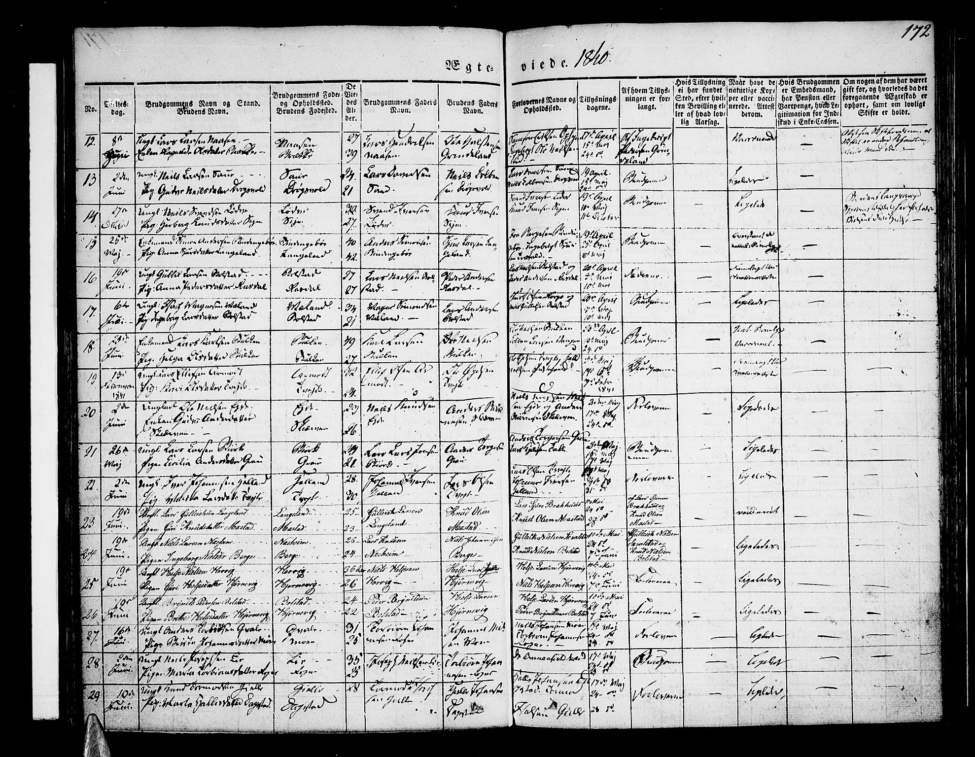 Voss sokneprestembete, SAB/A-79001/H/Haa: Parish register (official) no. A 13, 1836-1851, p. 172