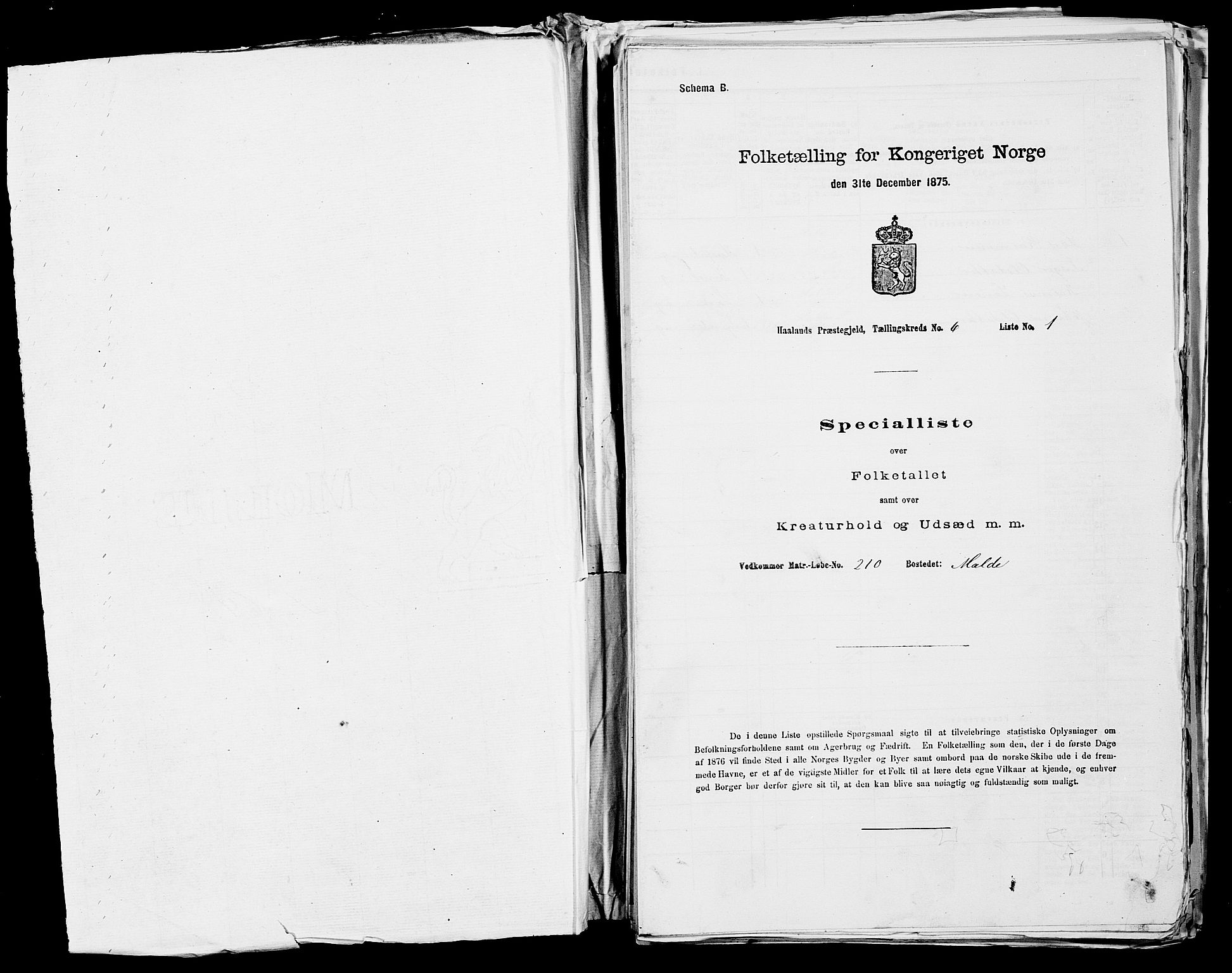 SAST, 1875 census for 1124P Håland, 1875, p. 870