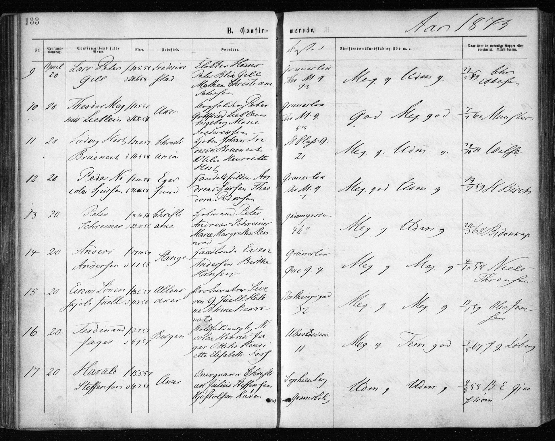 Gamle Aker prestekontor Kirkebøker, AV/SAO-A-10617a/F/L0003: Parish register (official) no. 3, 1865-1873, p. 133