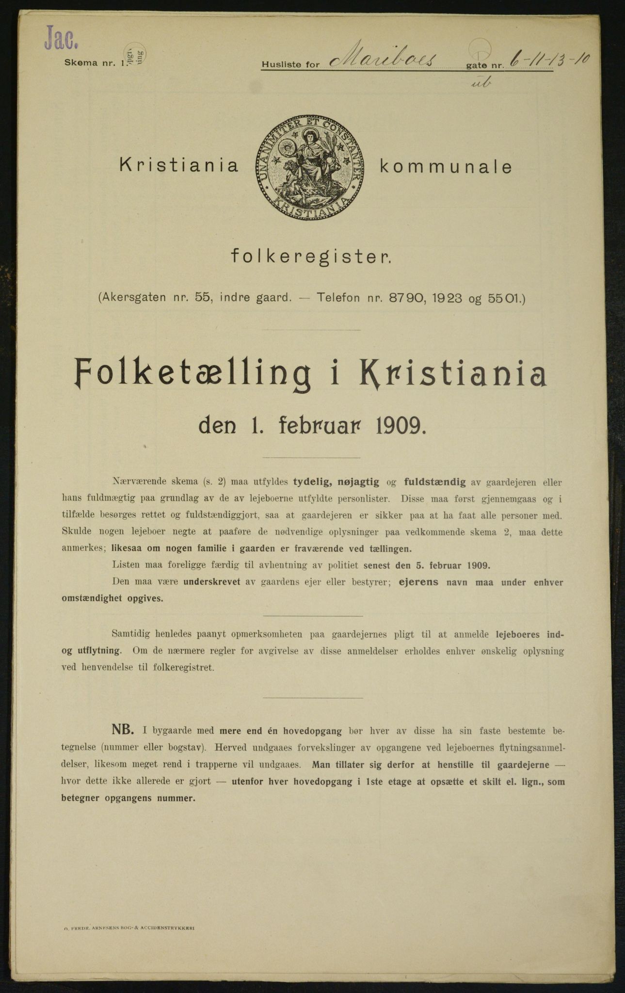 OBA, Municipal Census 1909 for Kristiania, 1909, p. 54924