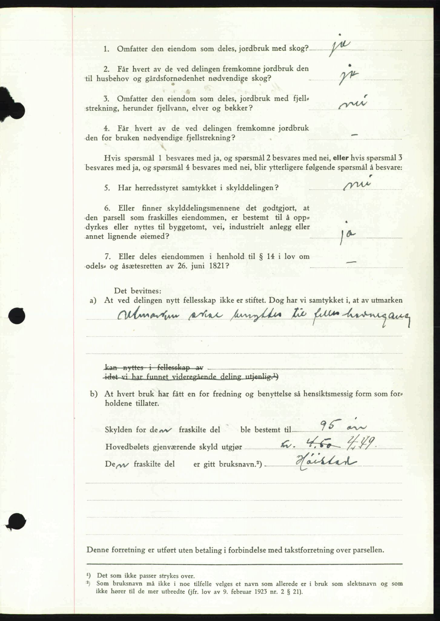 Toten tingrett, SAH/TING-006/H/Hb/Hbc/L0013: Mortgage book no. Hbc-13, 1945-1945, Diary no: : 1005/1945
