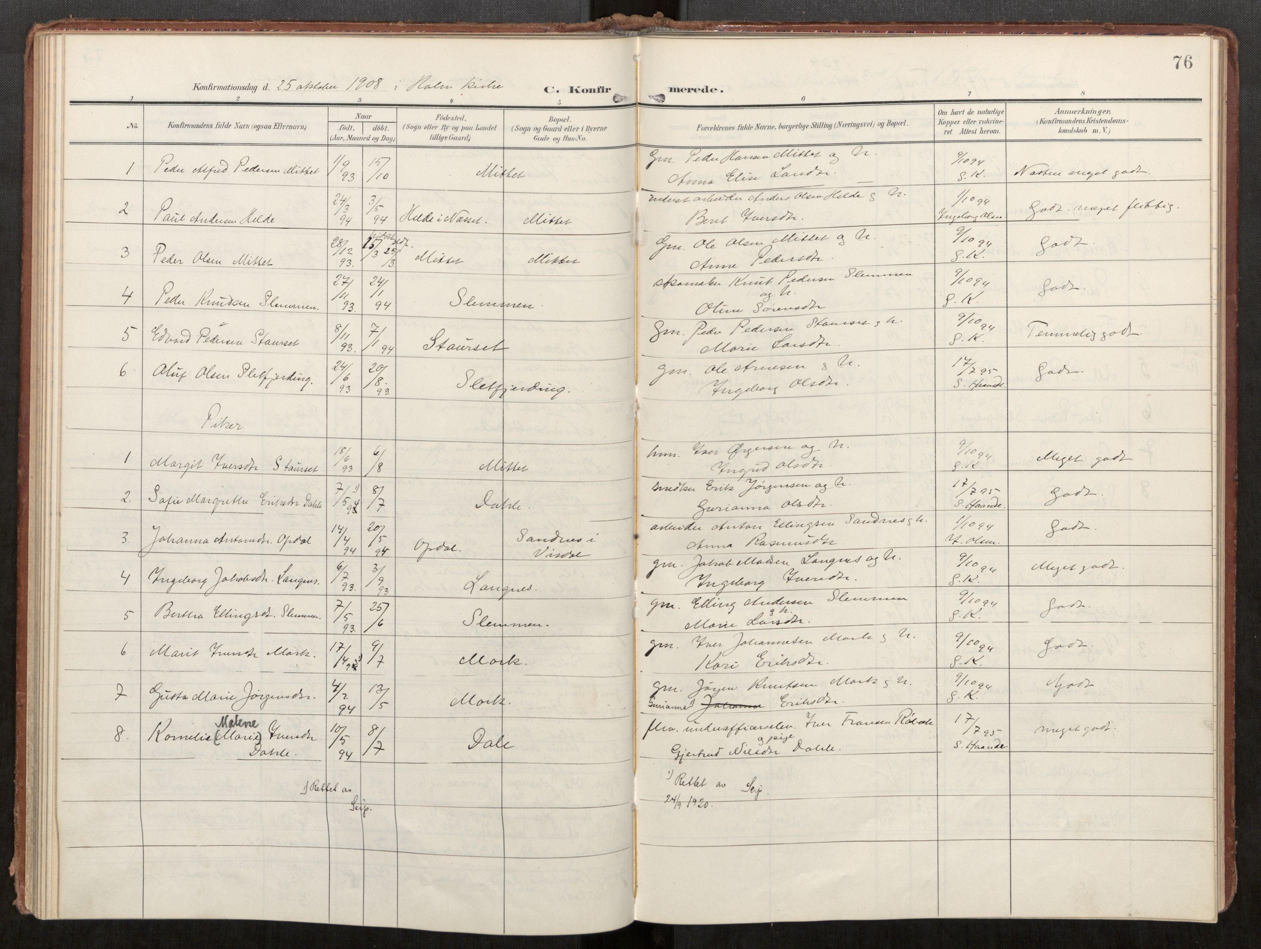 Ministerialprotokoller, klokkerbøker og fødselsregistre - Møre og Romsdal, AV/SAT-A-1454/549/L0618: Parish register (official) no. 549A01, 1906-1927, p. 76