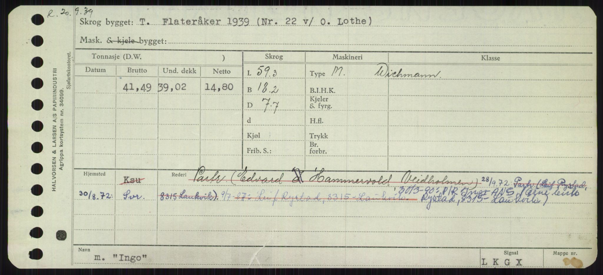 Sjøfartsdirektoratet med forløpere, Skipsmålingen, RA/S-1627/H/Ha/L0003/0001: Fartøy, Hilm-Mar / Fartøy, Hilm-Kol, p. 331