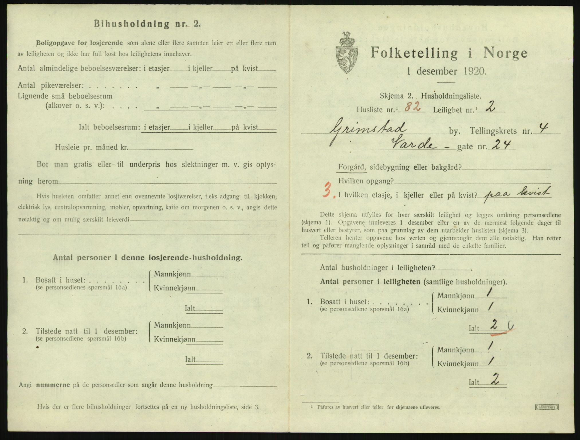 SAK, 1920 census for Grimstad, 1920, p. 2069