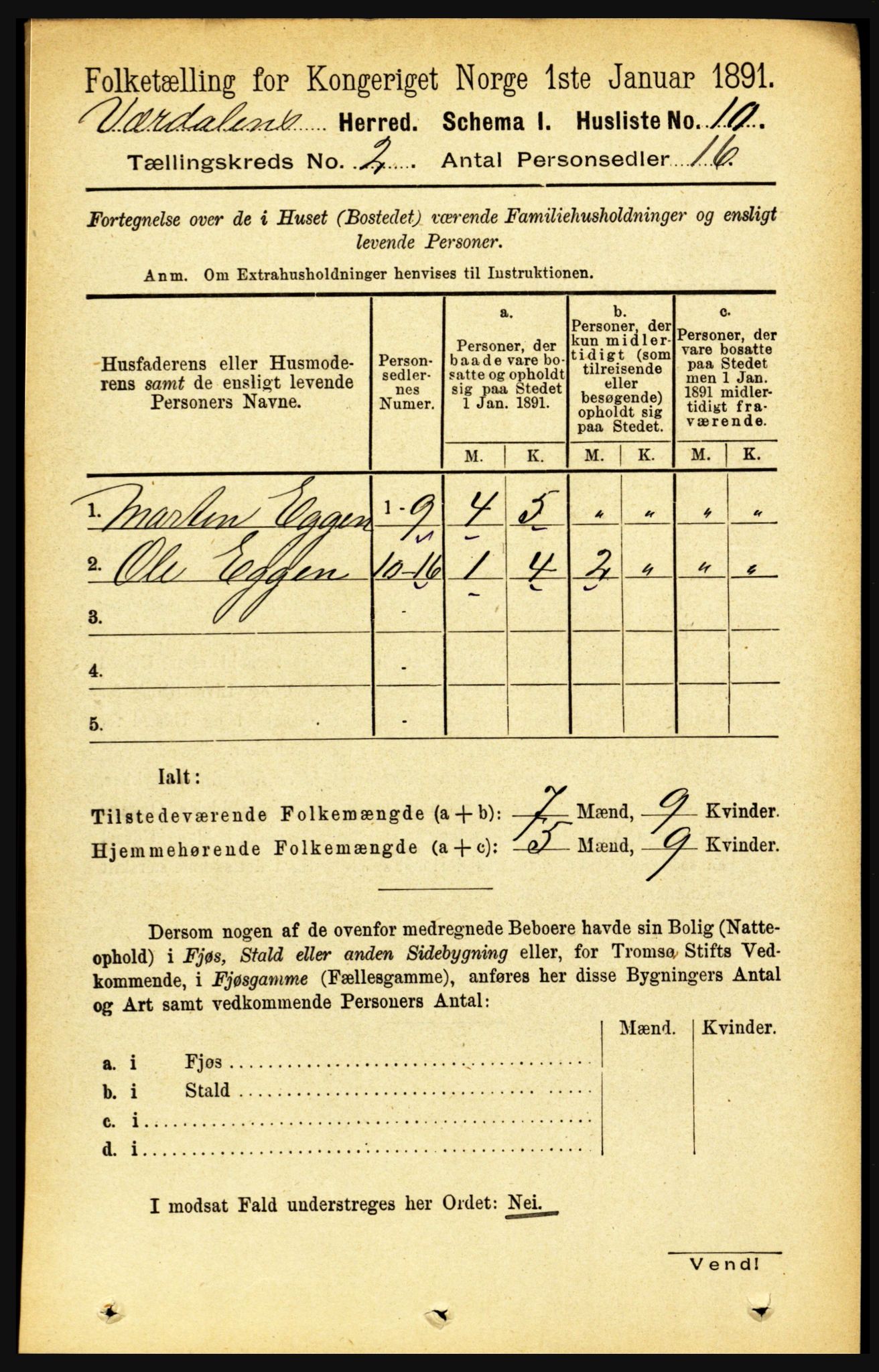 RA, 1891 census for 1721 Verdal, 1891, p. 624