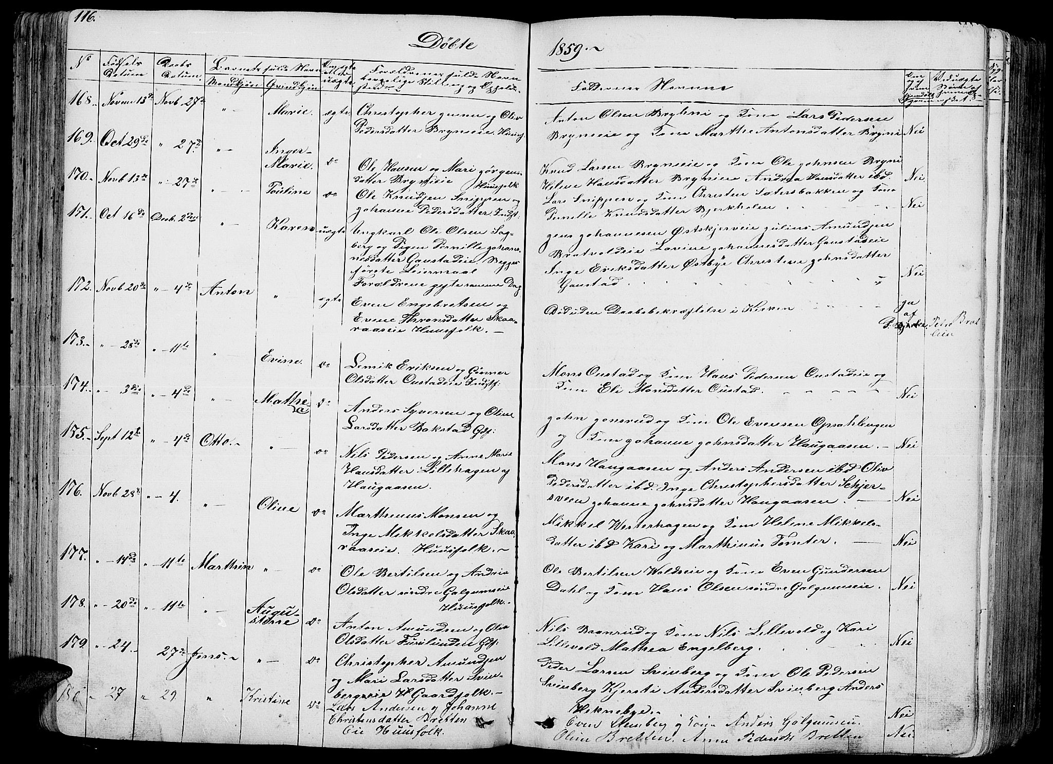 Romedal prestekontor, SAH/PREST-004/L/L0009: Parish register (copy) no. 9, 1846-1866, p. 116