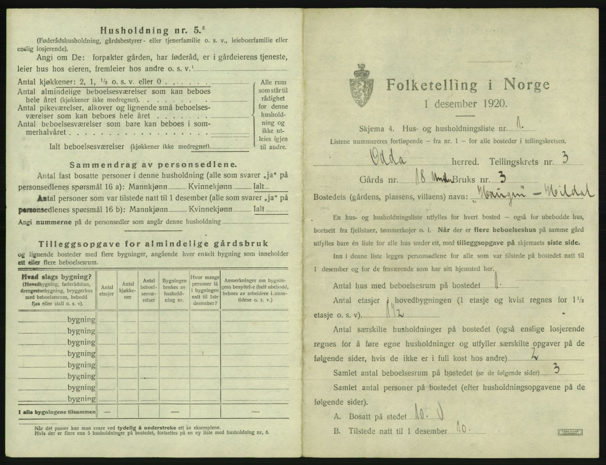 SAB, 1920 census for Odda, 1920, p. 219