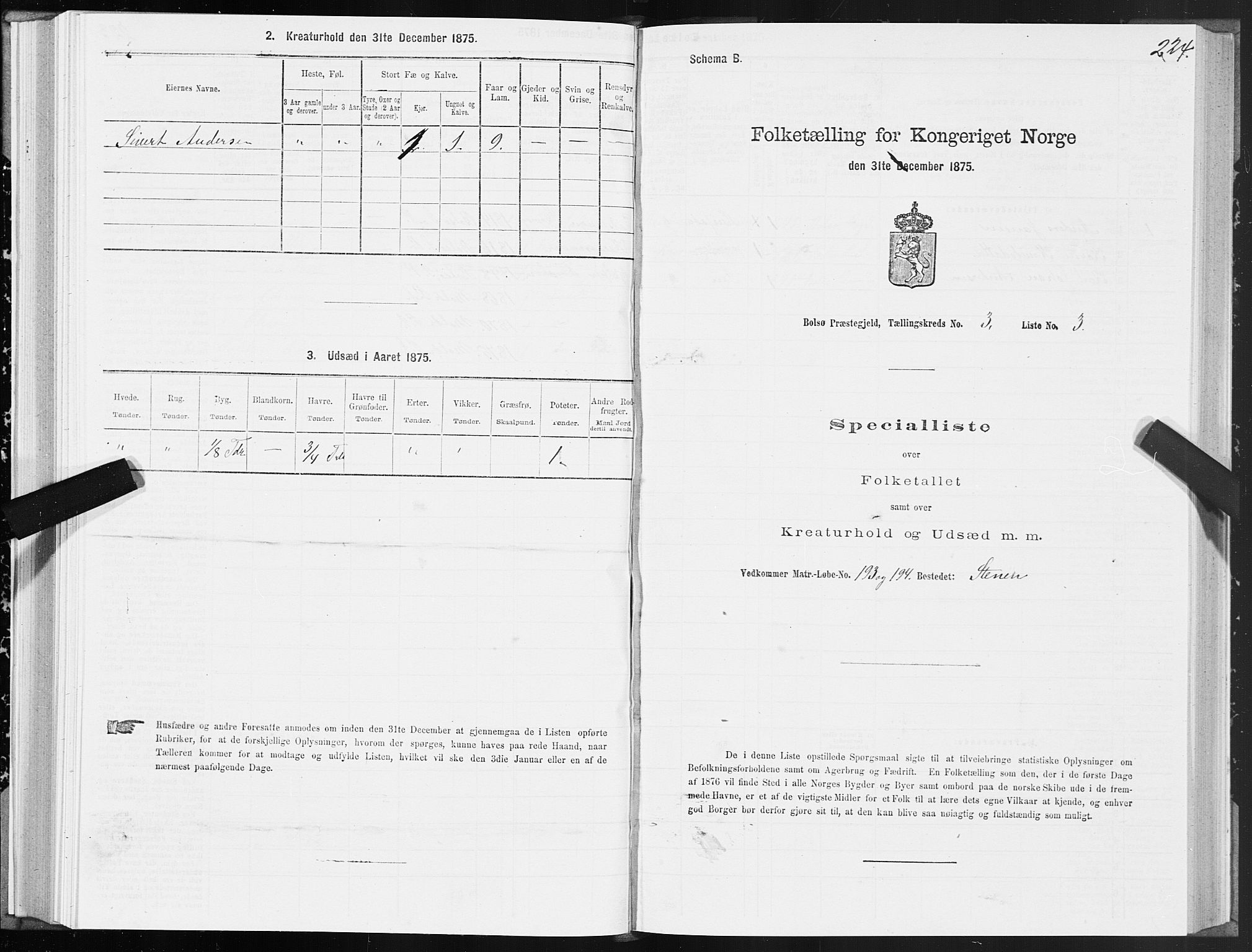 SAT, 1875 census for 1544P Bolsøy, 1875, p. 2224