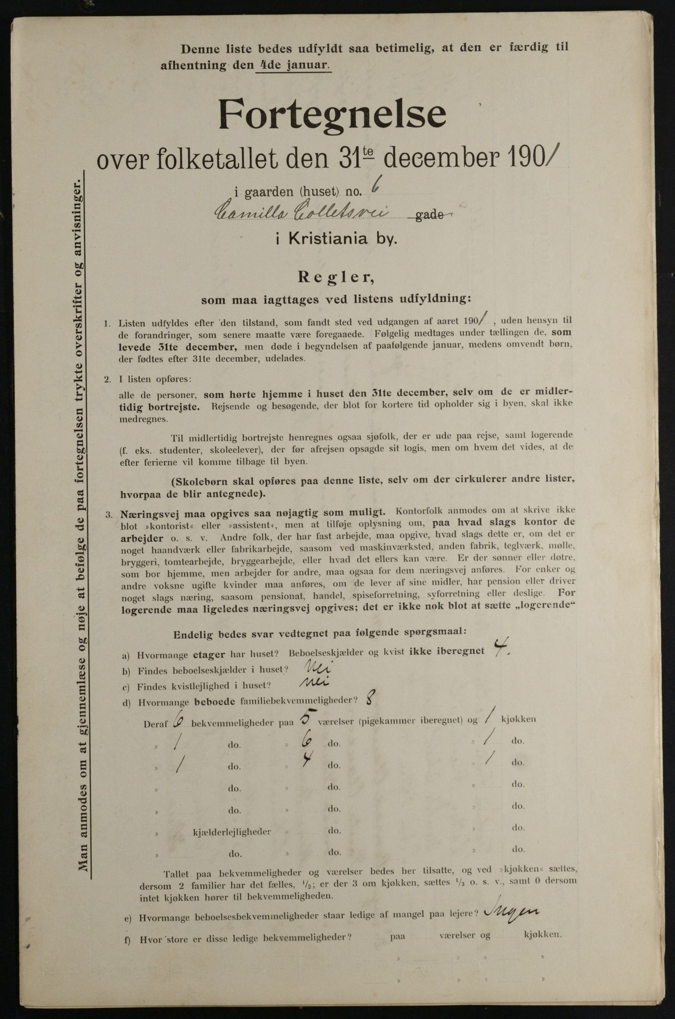 OBA, Municipal Census 1901 for Kristiania, 1901, p. 1905