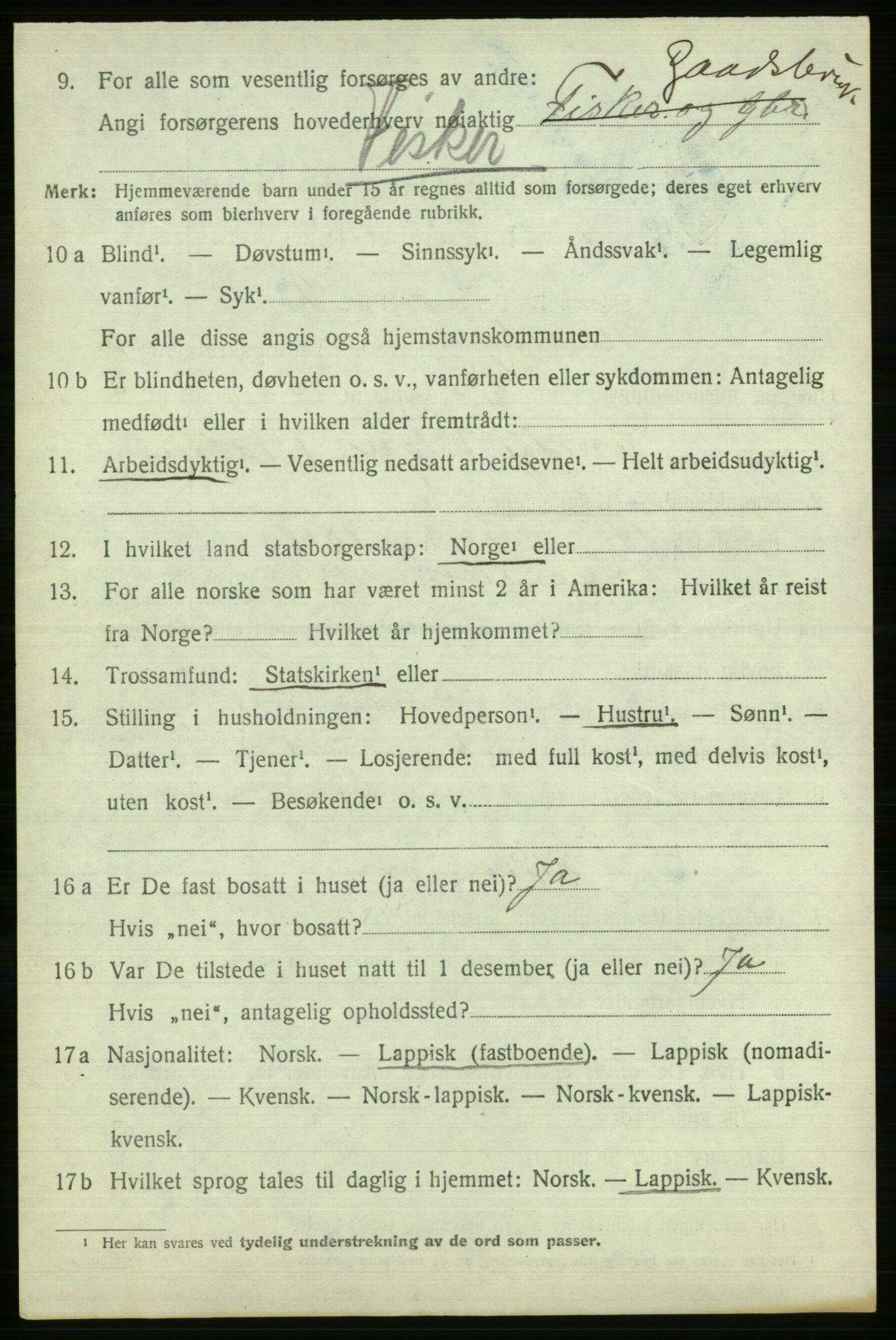 SATØ, 1920 census for Nesseby, 1920, p. 1195