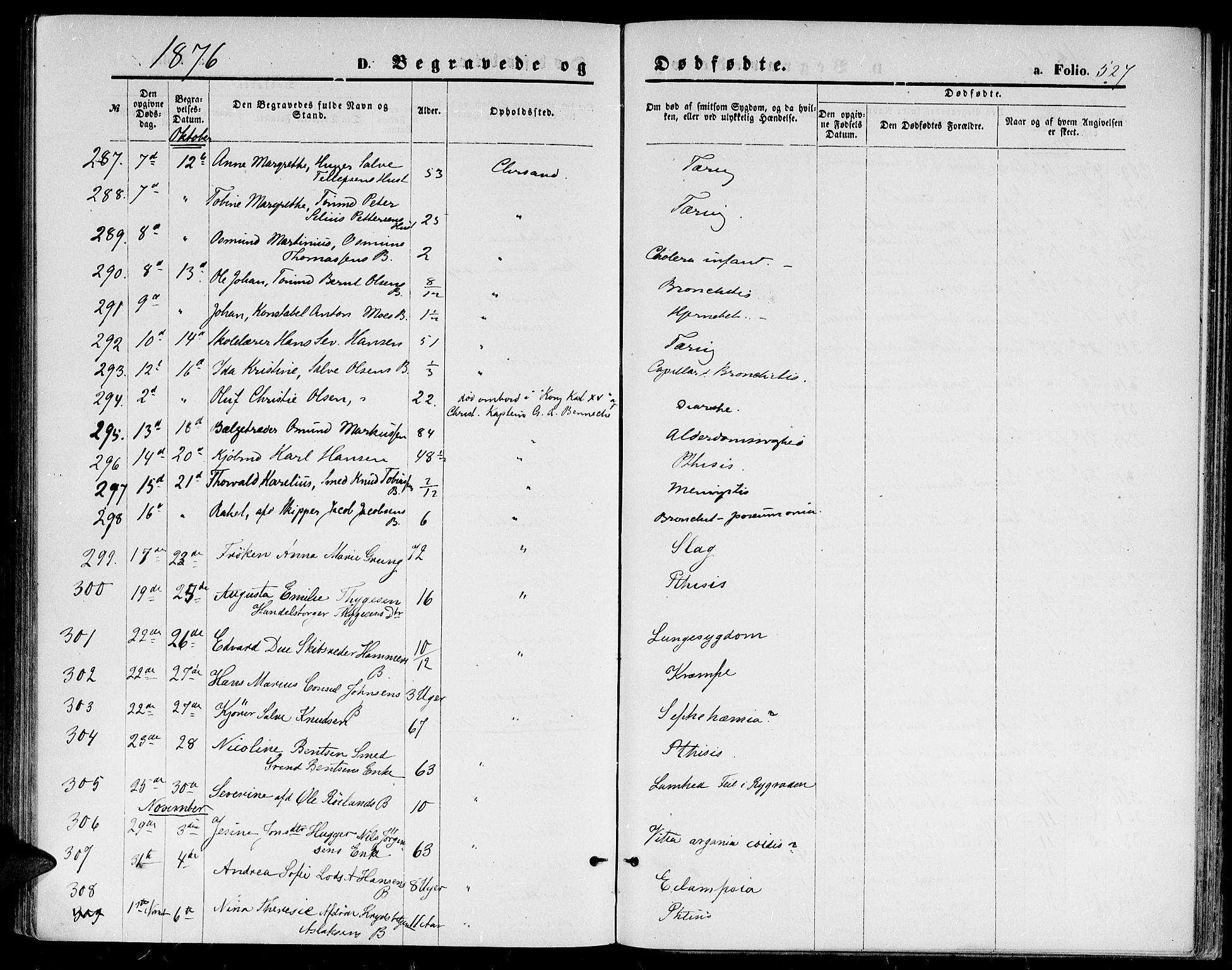 Kristiansand domprosti, AV/SAK-1112-0006/F/Fb/L0013: Parish register (copy) no. B 13, 1871-1880, p. 527