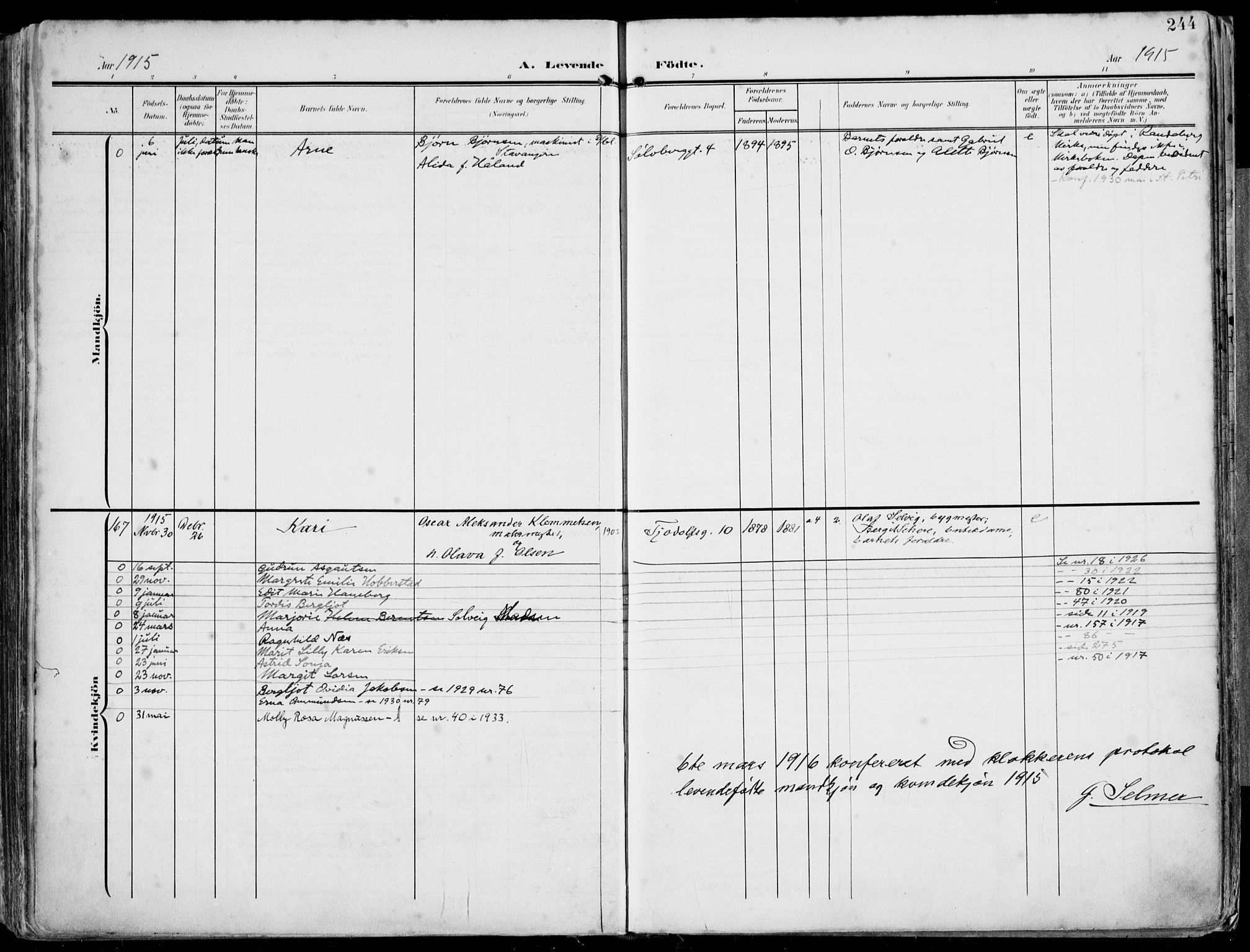 St. Petri sokneprestkontor, AV/SAST-A-101813/002/A/L0005: Parish register (official) no. A 23, 1902-1918, p. 244