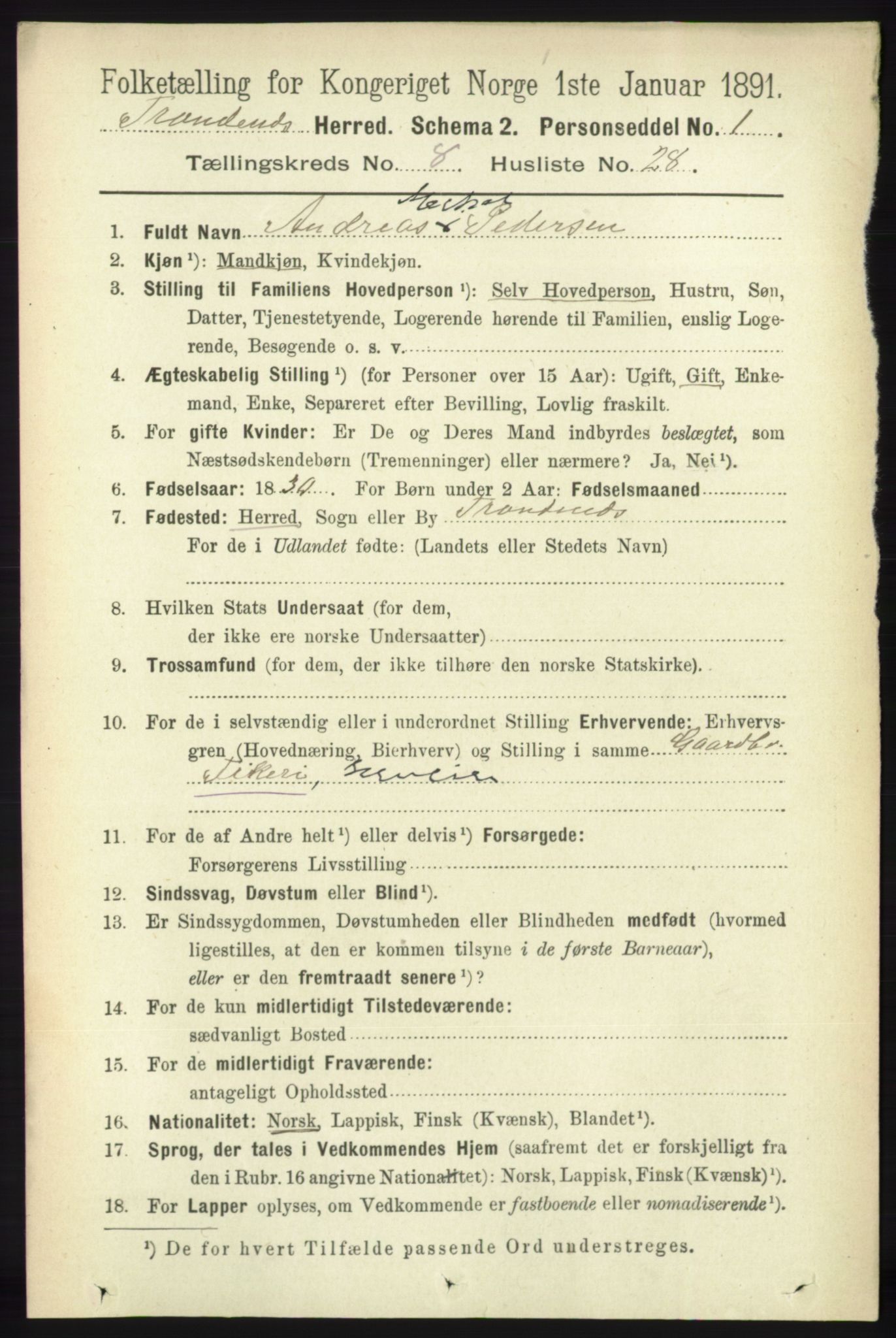 RA, 1891 census for 1914 Trondenes, 1891, p. 5950