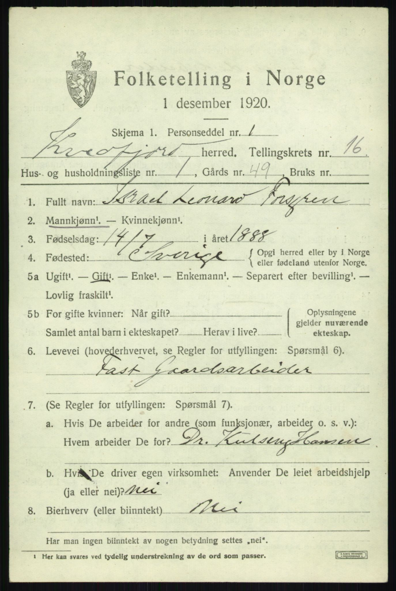 SATØ, 1920 census for Kvæfjord, 1920, p. 7485