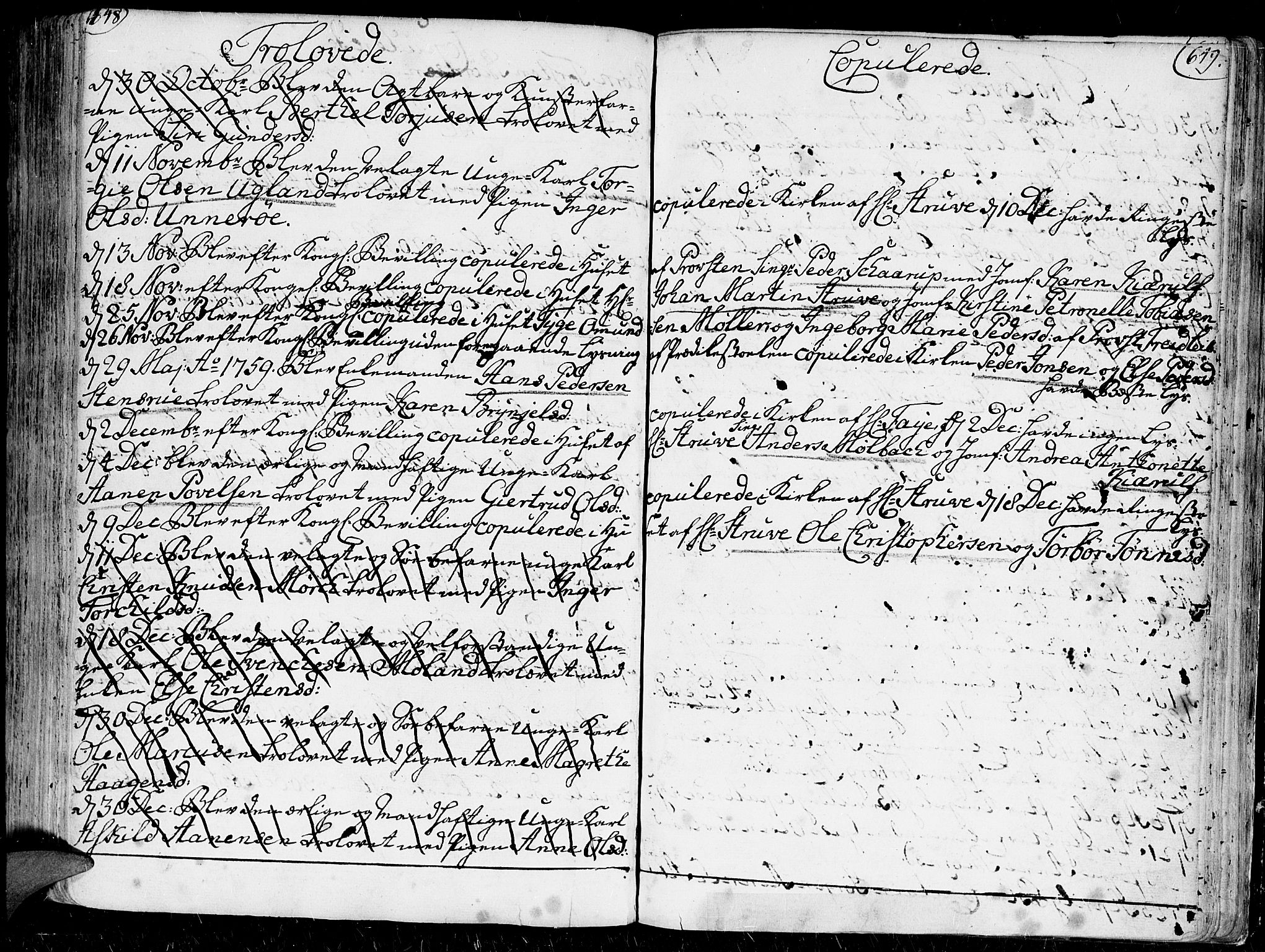 Kristiansand domprosti, SAK/1112-0006/F/Fa/L0001: Parish register (official) no. A 1, 1734-1793, p. 648-649