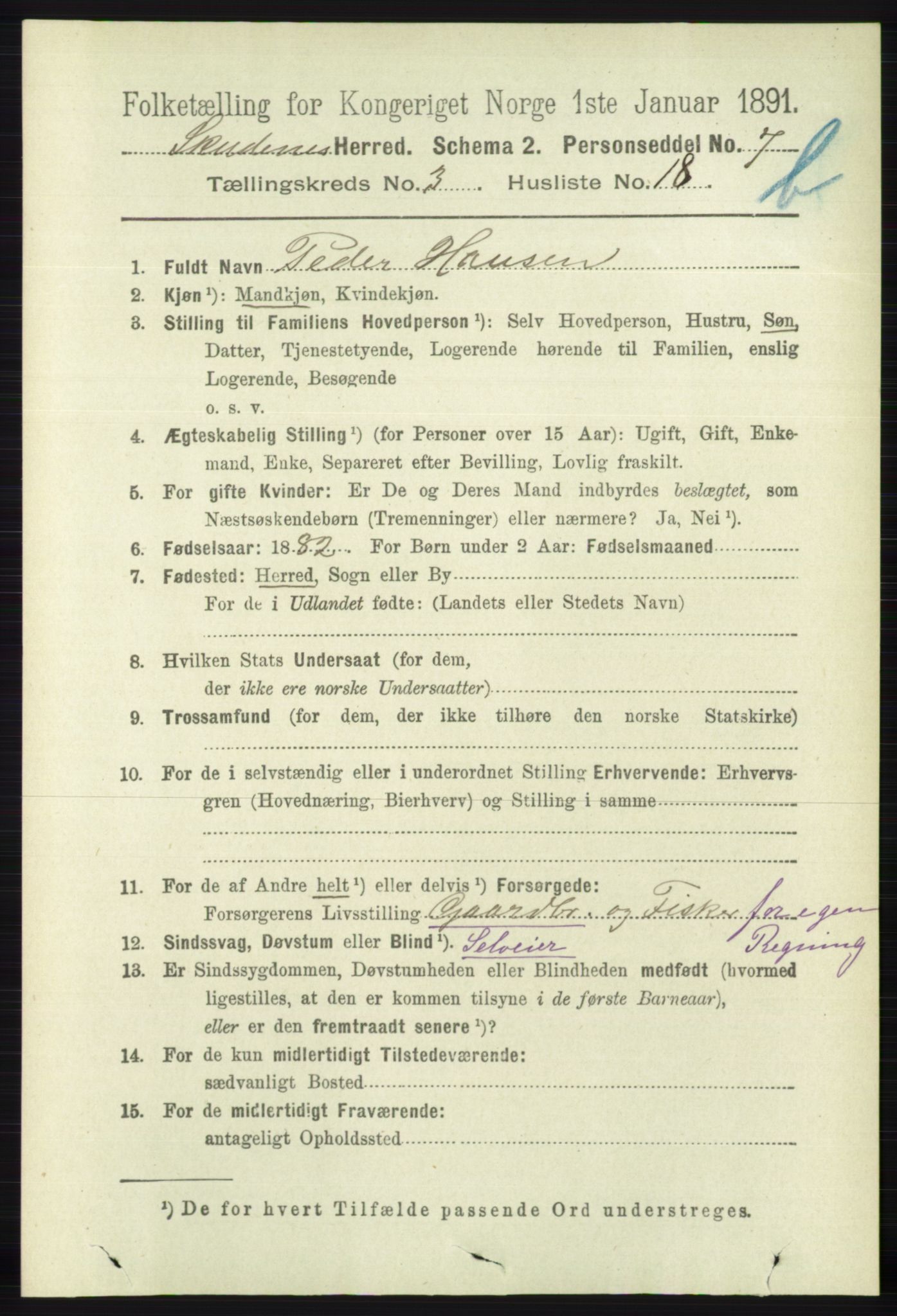 RA, 1891 census for 1150 Skudenes, 1891, p. 4095