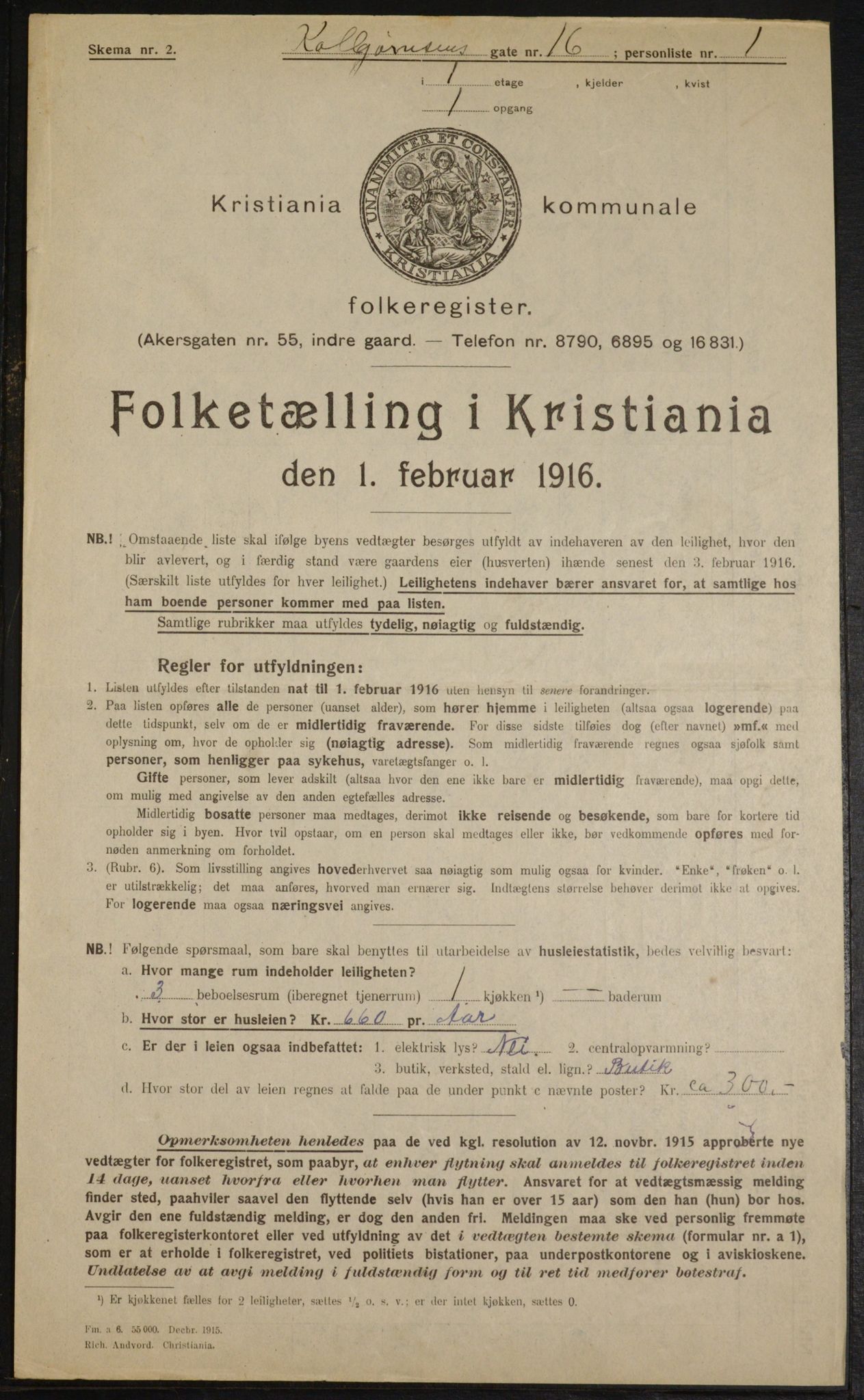 OBA, Municipal Census 1916 for Kristiania, 1916, p. 13109