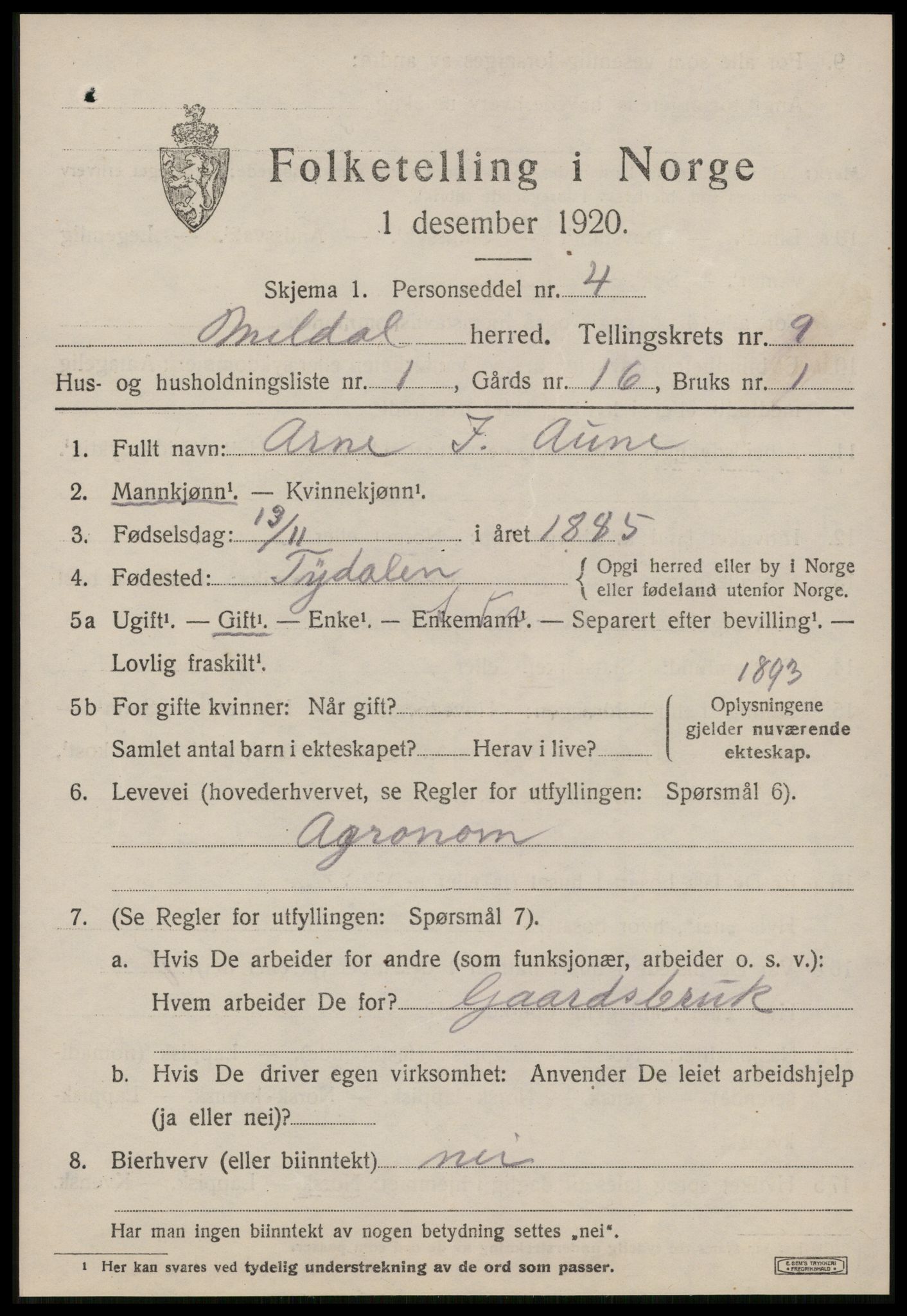 SAT, 1920 census for Meldal, 1920, p. 7505