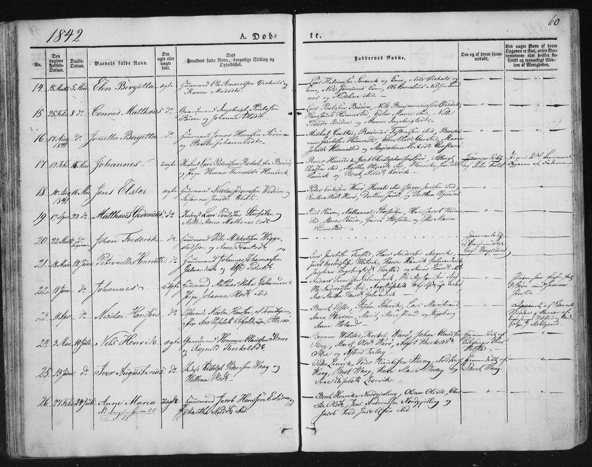 Ministerialprotokoller, klokkerbøker og fødselsregistre - Nord-Trøndelag, SAT/A-1458/784/L0669: Parish register (official) no. 784A04, 1829-1859, p. 60