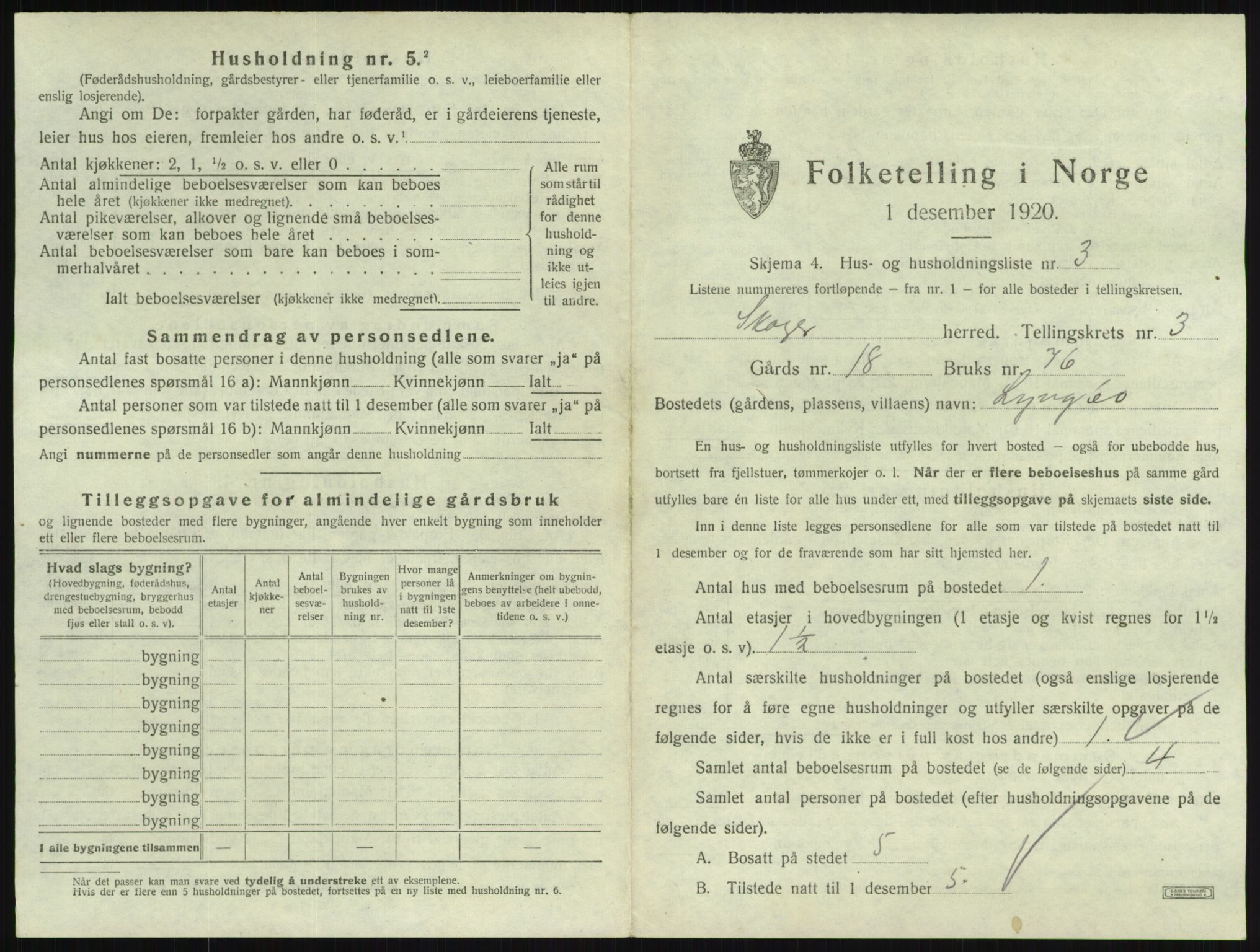SAKO, 1920 census for Skoger, 1920, p. 579