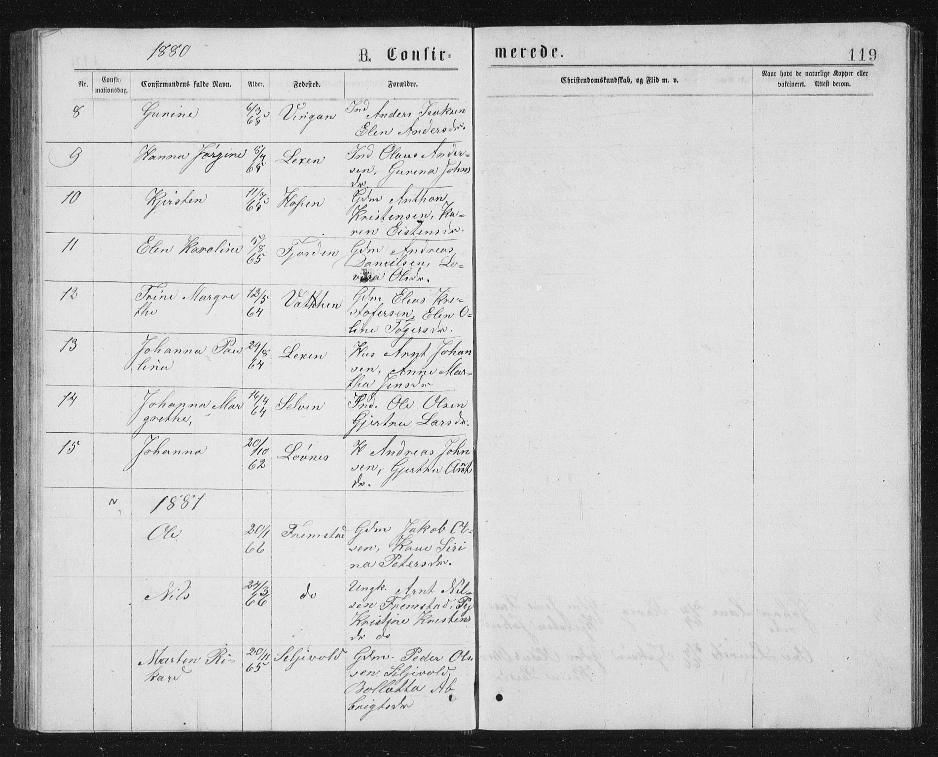 Ministerialprotokoller, klokkerbøker og fødselsregistre - Sør-Trøndelag, AV/SAT-A-1456/662/L0756: Parish register (copy) no. 662C01, 1869-1891, p. 119