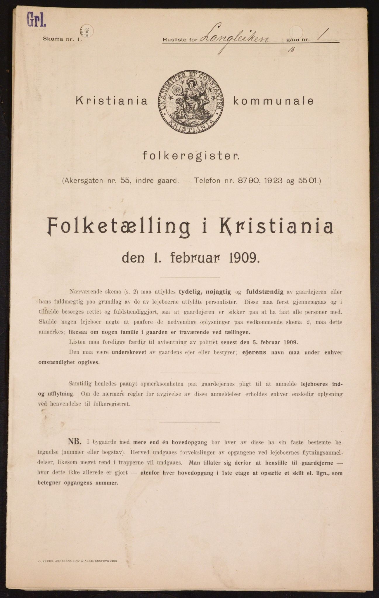 OBA, Municipal Census 1909 for Kristiania, 1909, p. 51956