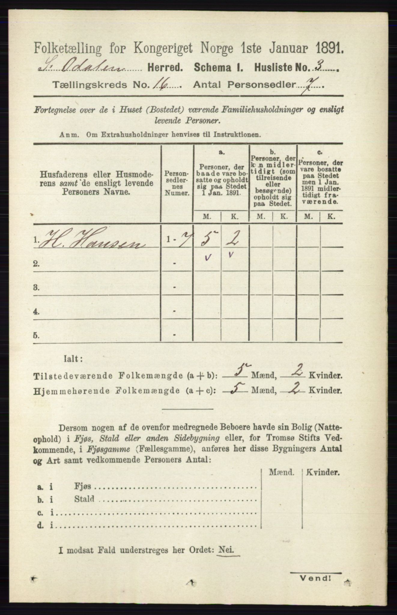 RA, 1891 census for 0419 Sør-Odal, 1891, p. 7194