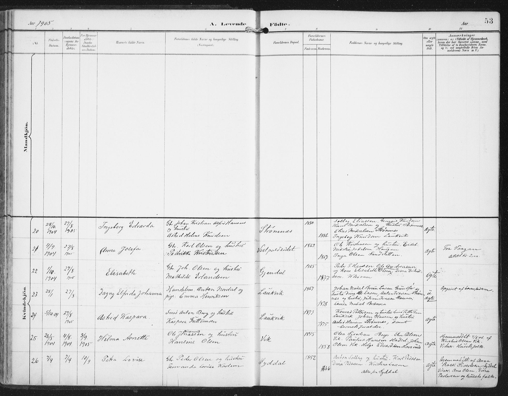 Ministerialprotokoller, klokkerbøker og fødselsregistre - Nordland, AV/SAT-A-1459/876/L1098: Parish register (official) no. 876A04, 1896-1915, p. 53