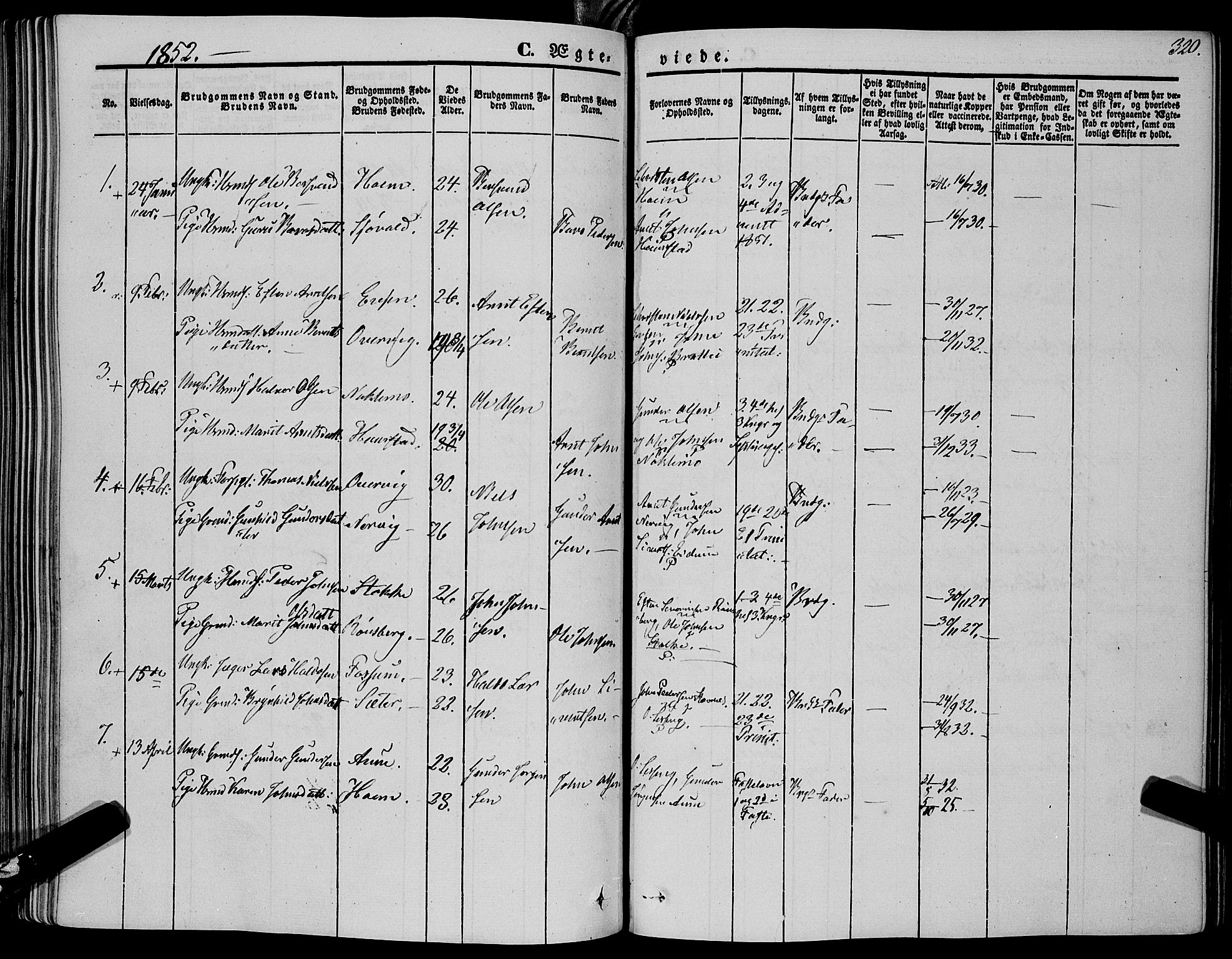 Ministerialprotokoller, klokkerbøker og fødselsregistre - Sør-Trøndelag, AV/SAT-A-1456/695/L1145: Parish register (official) no. 695A06 /1, 1843-1859, p. 320