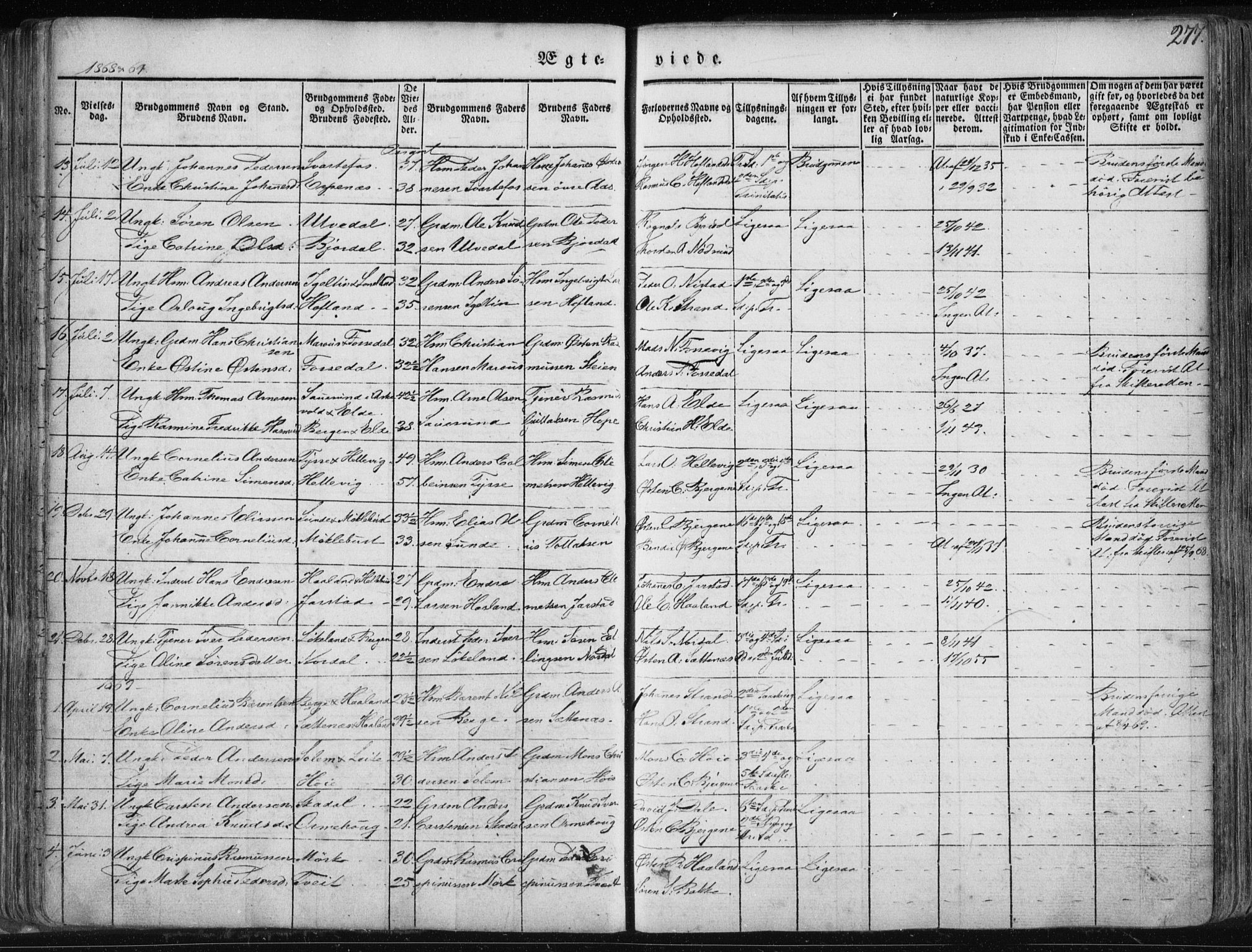 Fjaler sokneprestembete, SAB/A-79801/H/Haa/Haaa/L0006: Parish register (official) no. A 6, 1835-1884, p. 277