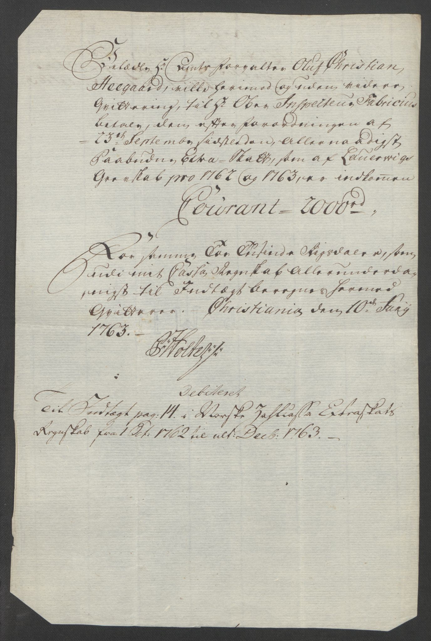 Rentekammeret inntil 1814, Reviderte regnskaper, Fogderegnskap, AV/RA-EA-4092/R33/L2033: Ekstraskatten Larvik grevskap, 1762-1764, p. 141